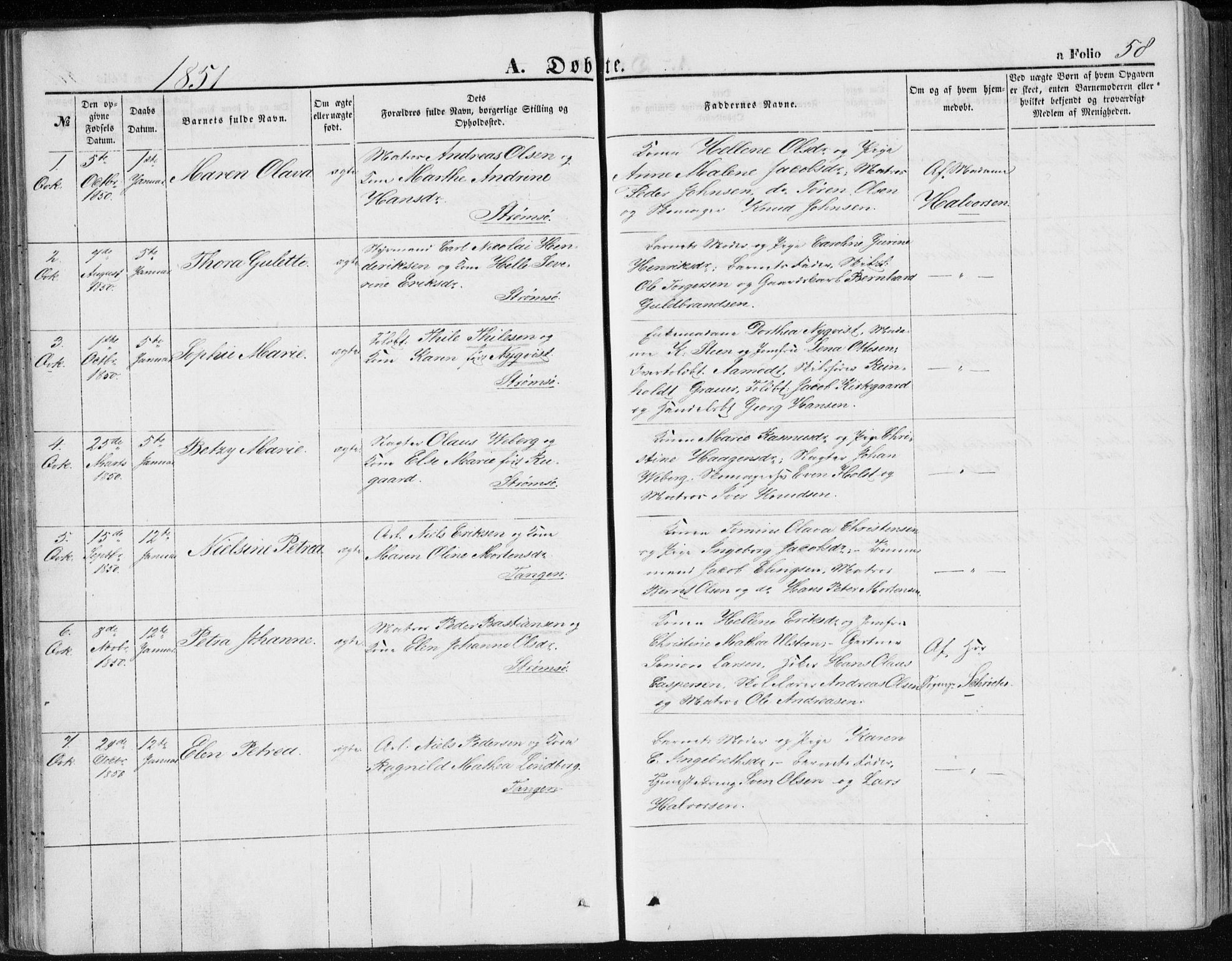 Strømsø kirkebøker, SAKO/A-246/F/Fa/L0014: Parish register (official) no. I 14, 1848-1858, p. 58