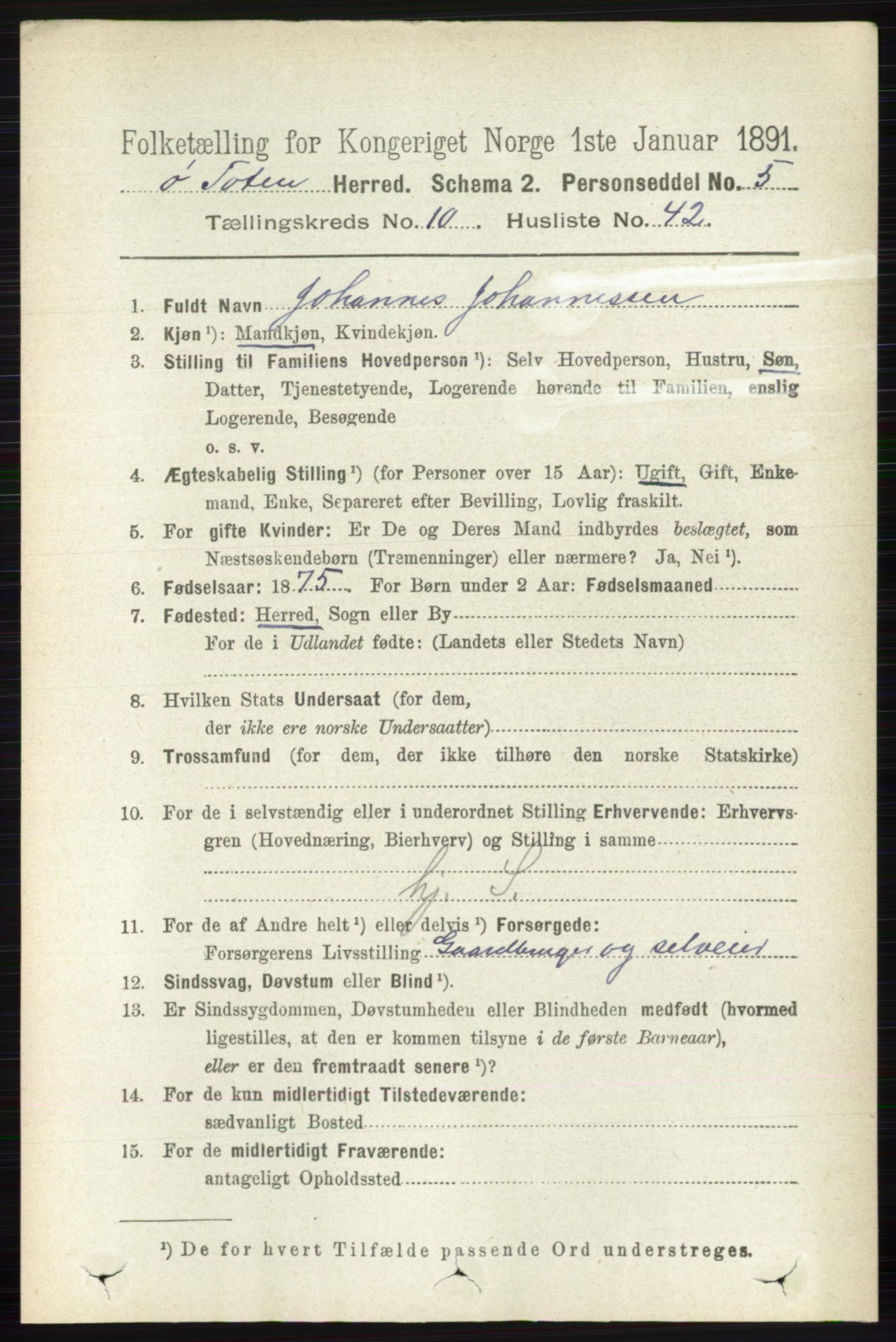 RA, 1891 census for 0528 Østre Toten, 1891, p. 6627