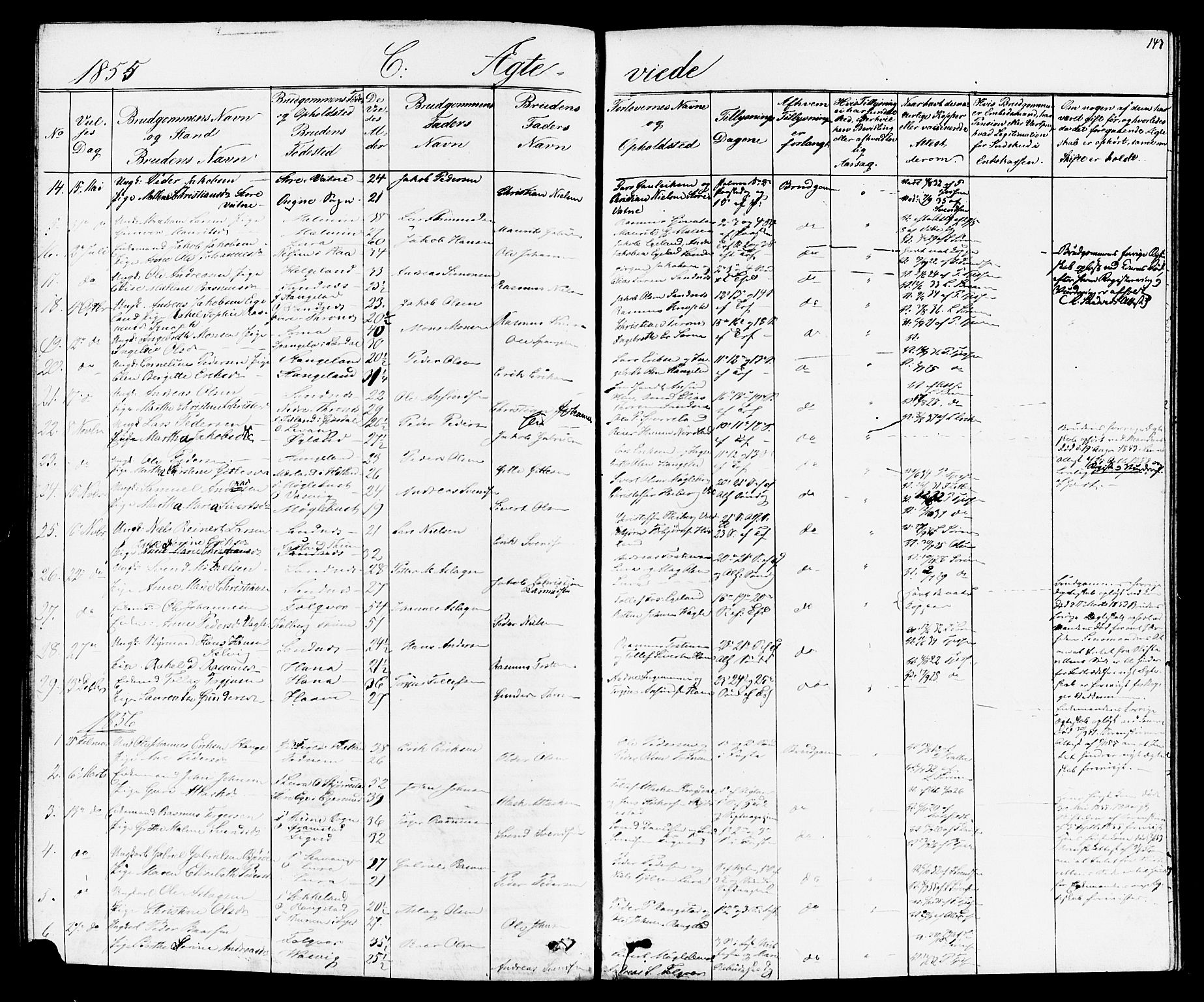 Høyland sokneprestkontor, AV/SAST-A-101799/001/30BB/L0001: Parish register (copy) no. B 1, 1854-1873, p. 143