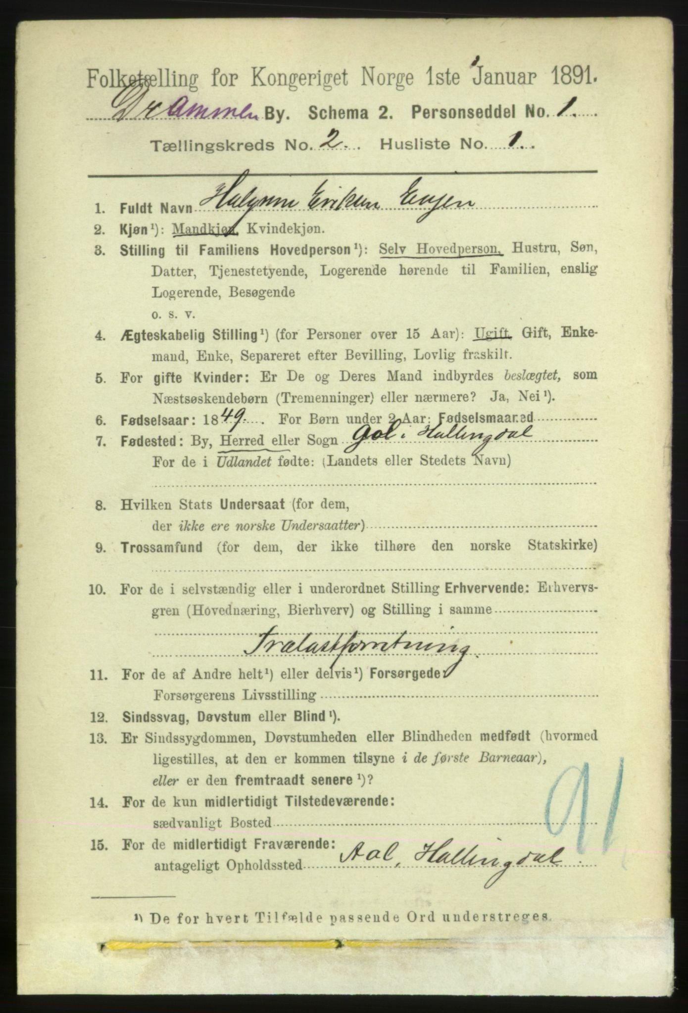 RA, 1891 census for 0602 Drammen, 1891, p. 4253