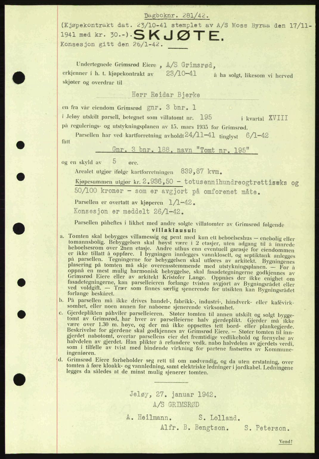 Moss sorenskriveri, SAO/A-10168: Mortgage book no. A9, 1941-1942, Diary no: : 281/1942