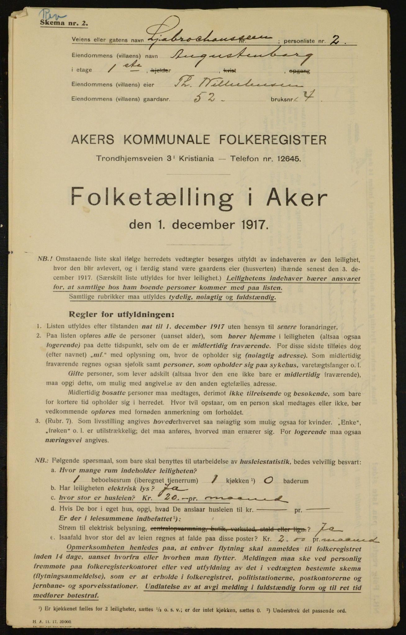 OBA, Municipal Census 1917 for Aker, 1917, p. 20162