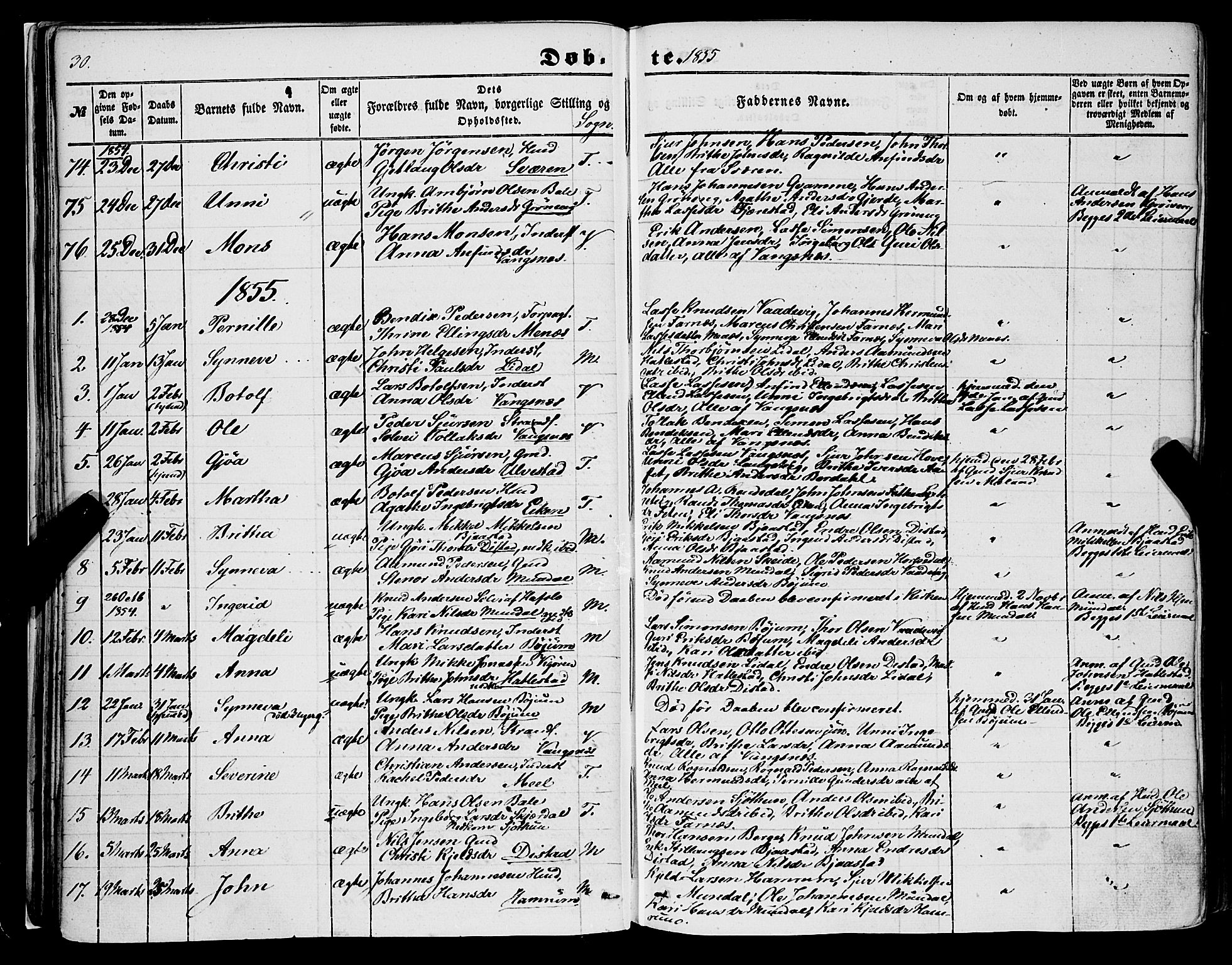 Balestrand sokneprestembete, AV/SAB-A-79601/H/Haa/Haaa/L0002: Parish register (official) no. A 2, 1847-1866, p. 30