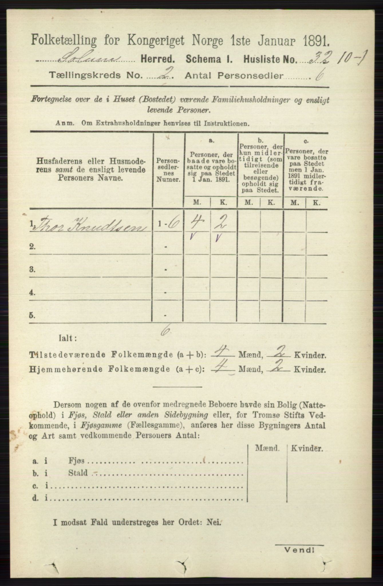 RA, 1891 census for 0818 Solum, 1891, p. 110