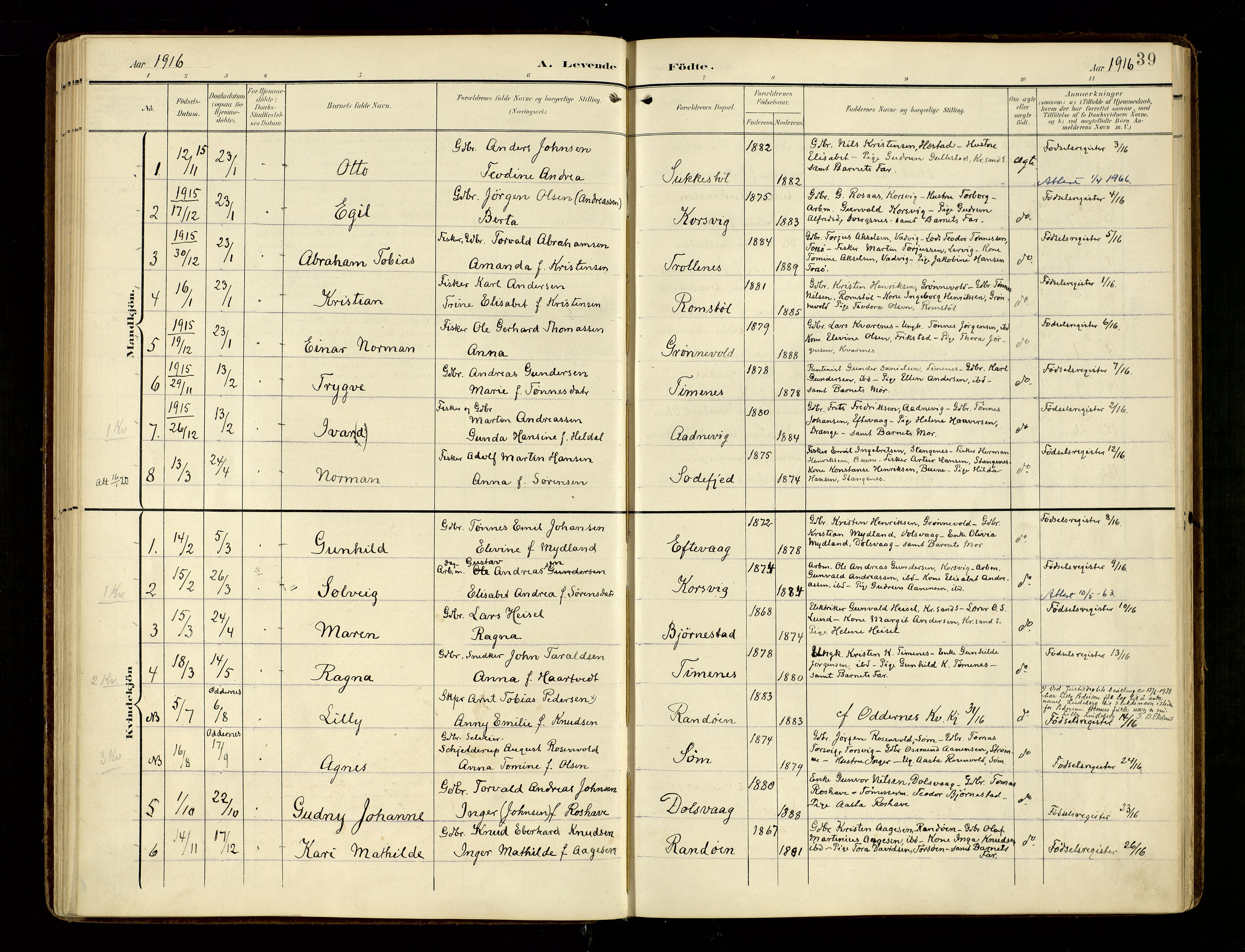 Oddernes sokneprestkontor, AV/SAK-1111-0033/F/Fa/Fab/L0003: Parish register (official) no. A 3, 1903-1916, p. 39