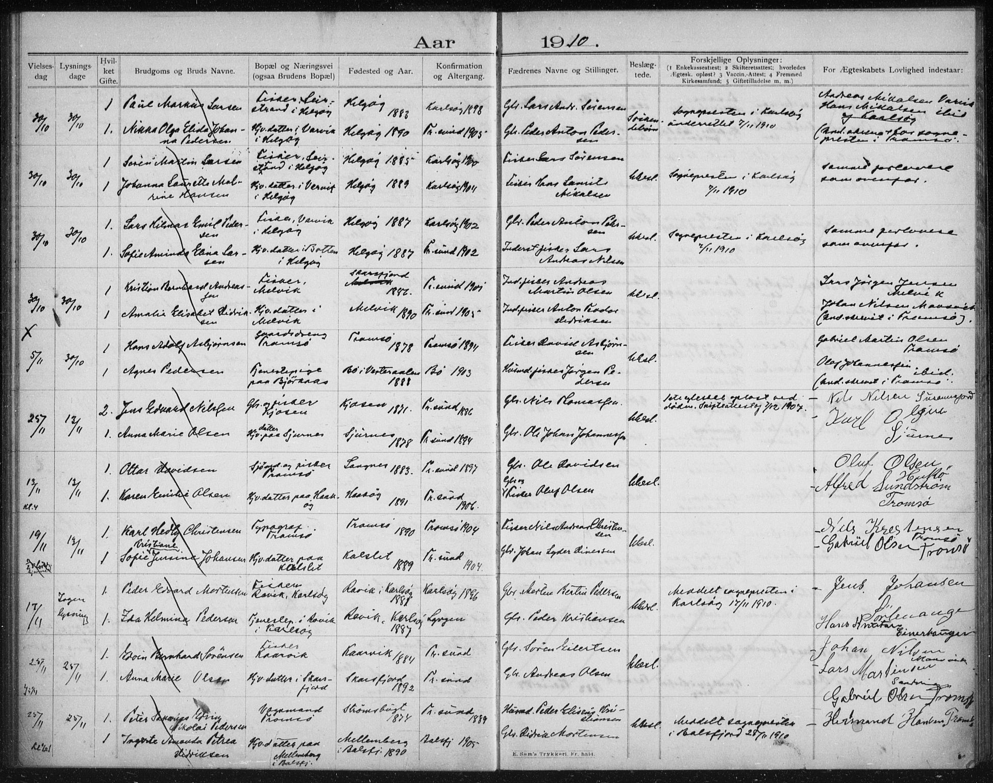 Tromsøysund sokneprestkontor, AV/SATØ-S-1304/H/Hc/L0058: Banns register no. 58, 1905-1912