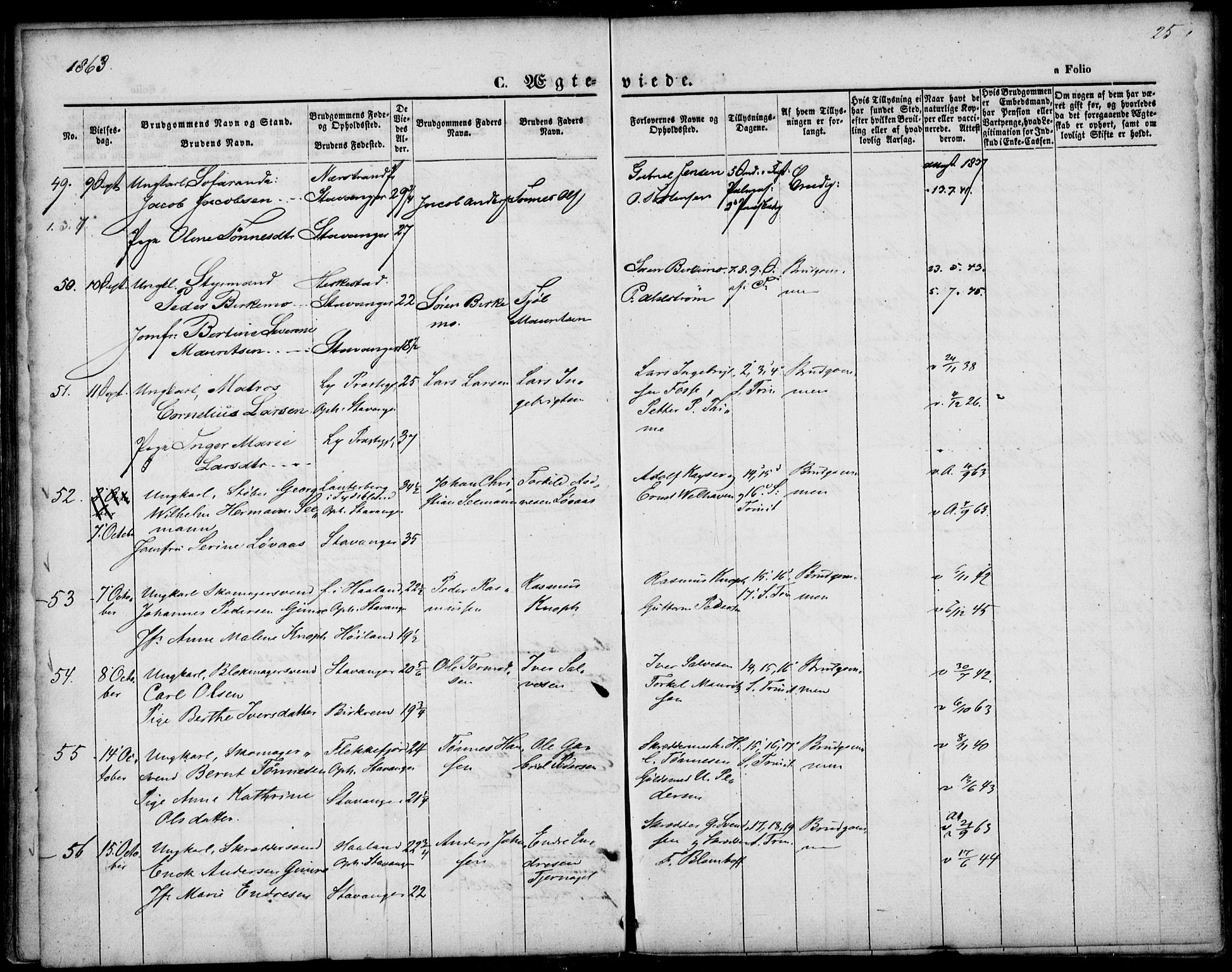 St. Petri sokneprestkontor, AV/SAST-A-101813/001/30/30BA/L0002: Parish register (official) no. A 2, 1861-1869, p. 25