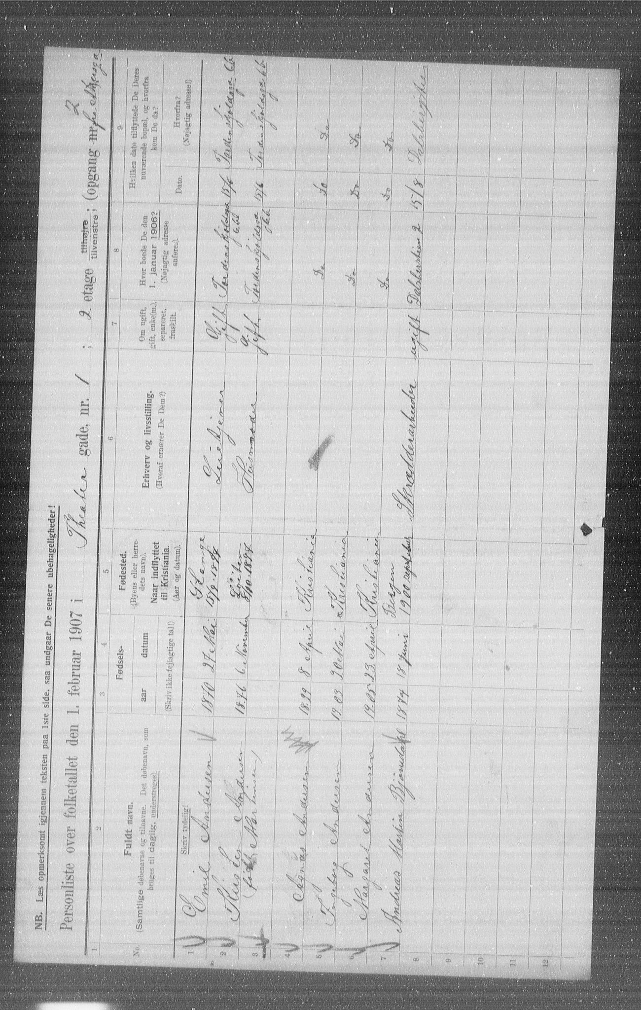 OBA, Municipal Census 1907 for Kristiania, 1907, p. 54453