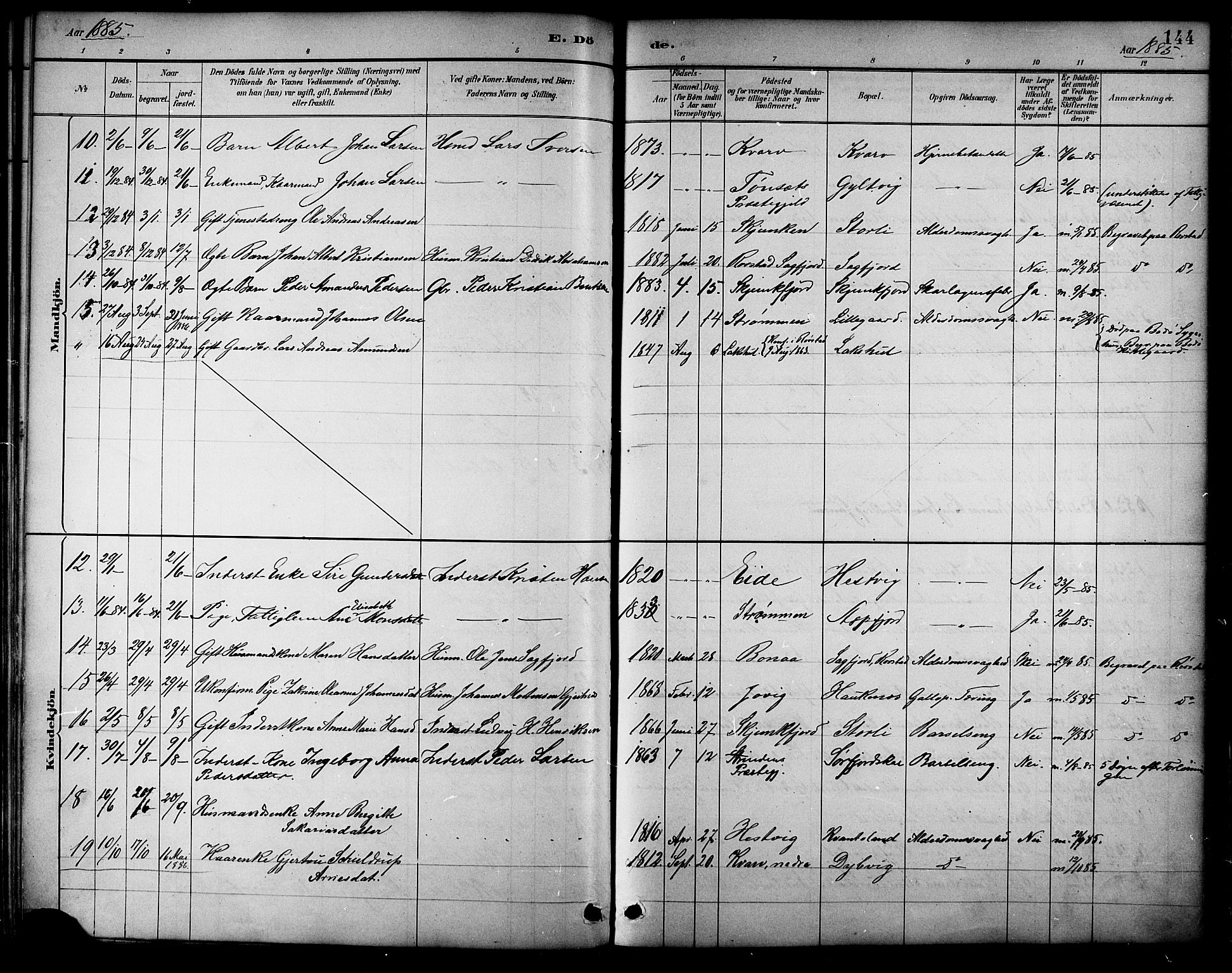 Ministerialprotokoller, klokkerbøker og fødselsregistre - Nordland, SAT/A-1459/854/L0777: Parish register (official) no. 854A01 /1, 1883-1891, p. 144