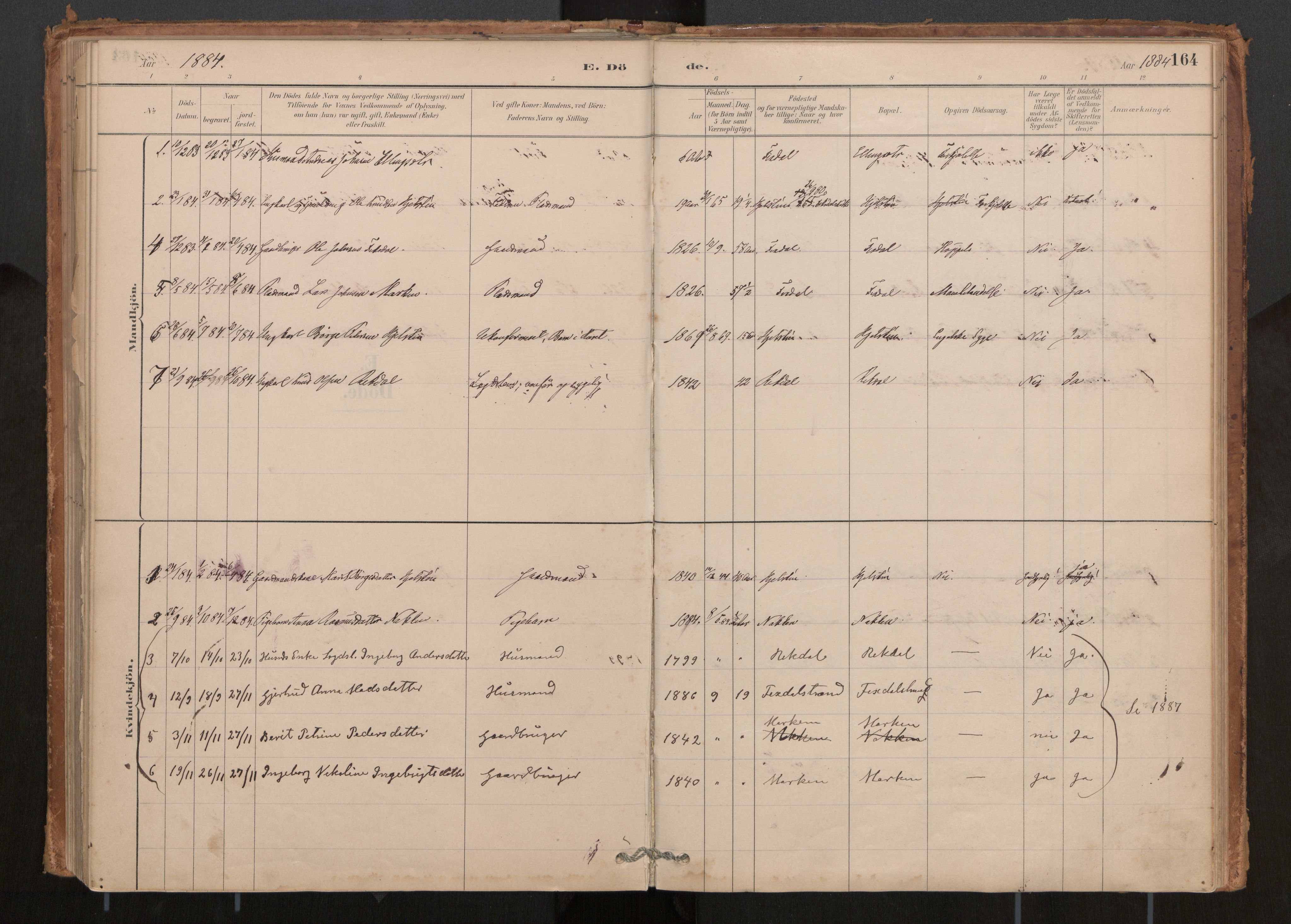 Ministerialprotokoller, klokkerbøker og fødselsregistre - Møre og Romsdal, AV/SAT-A-1454/540/L0540a: Parish register (official) no. 540A02, 1884-1908, p. 164