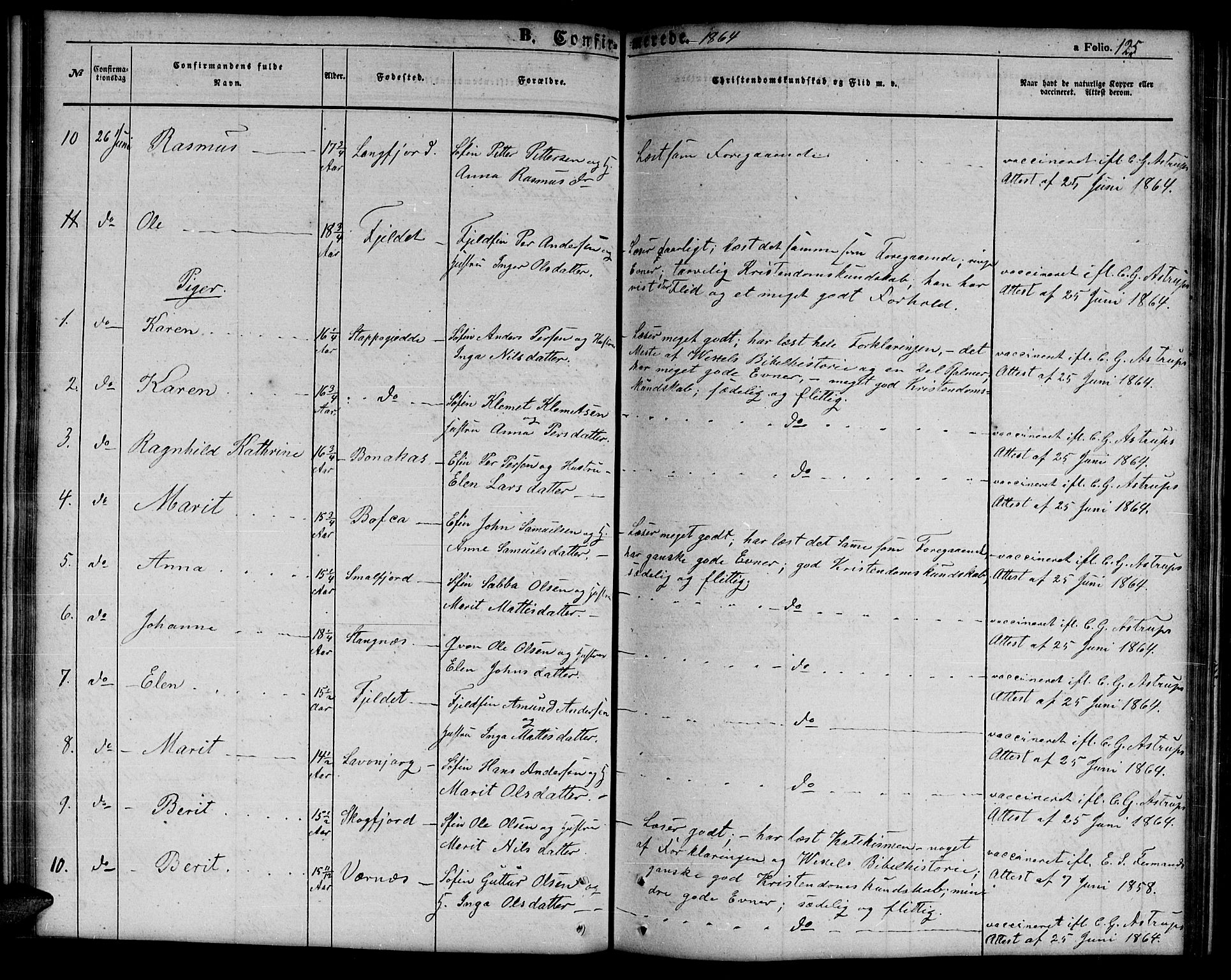 Tana sokneprestkontor, SATØ/S-1334/H/Hb/L0001klokker: Parish register (copy) no. 1 /1, 1853-1867, p. 125