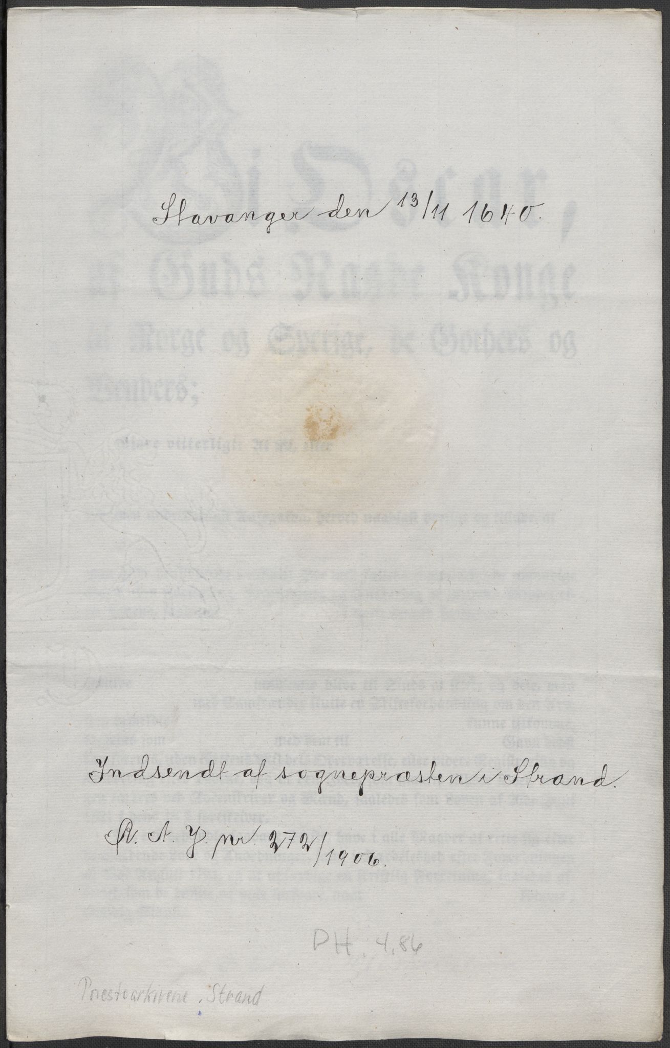 Riksarkivets diplomsamling, AV/RA-EA-5965/F15/L0031: Prestearkiv - Aust-Agder, Vest-Agder og Rogaland, 1575-1768, p. 134
