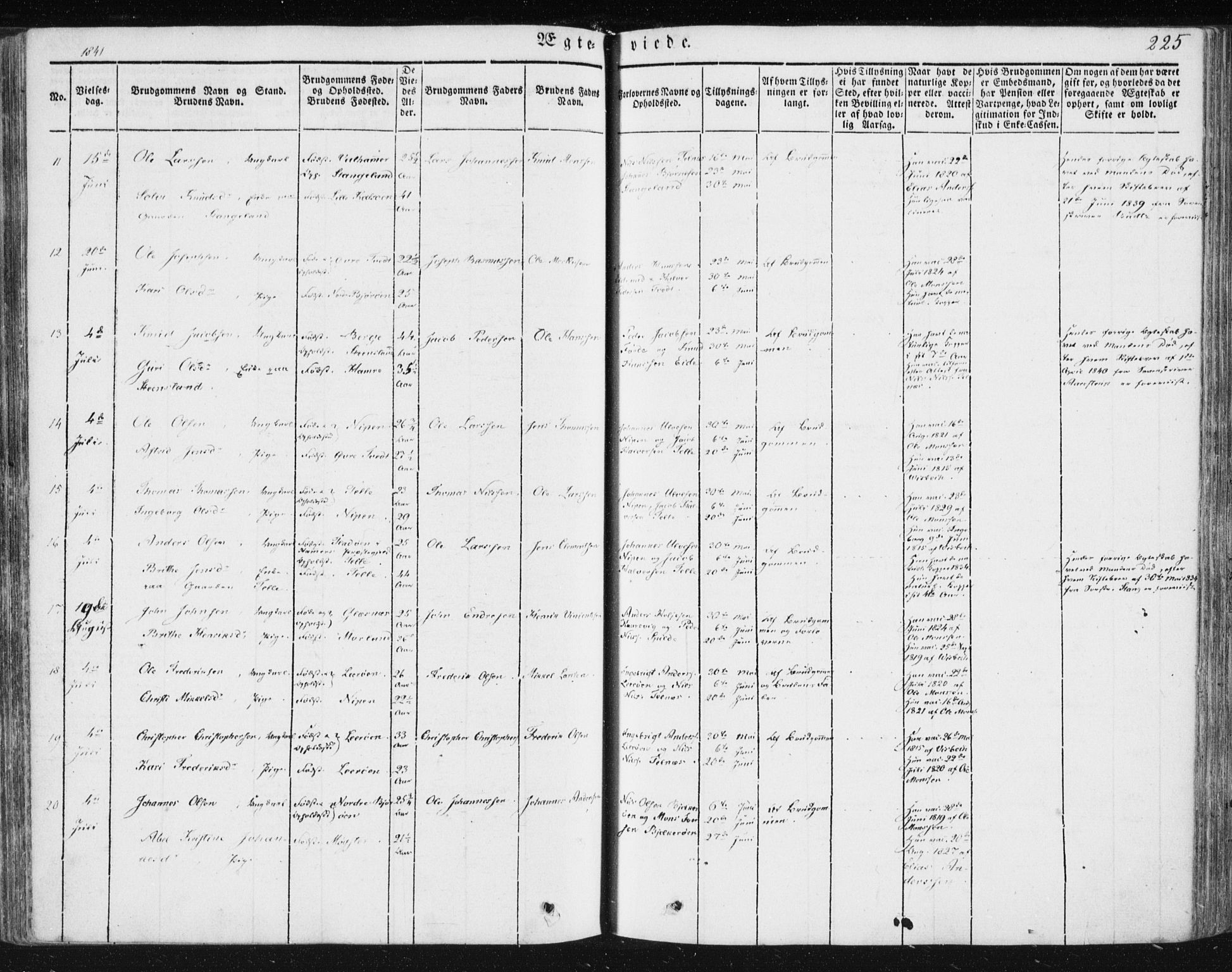 Sund sokneprestembete, AV/SAB-A-99930: Parish register (official) no. A 13, 1835-1849, p. 225