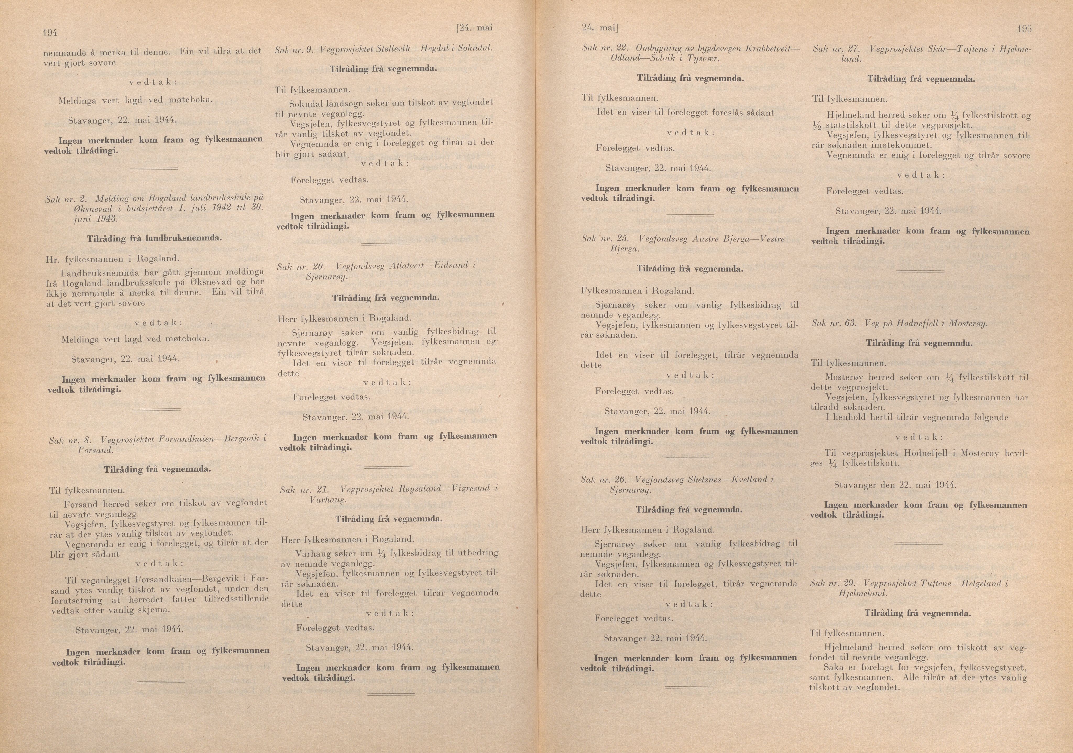 Rogaland fylkeskommune - Fylkesrådmannen , IKAR/A-900/A/Aa/Aaa/L0063: Møtebok , 1944, p. 194-195