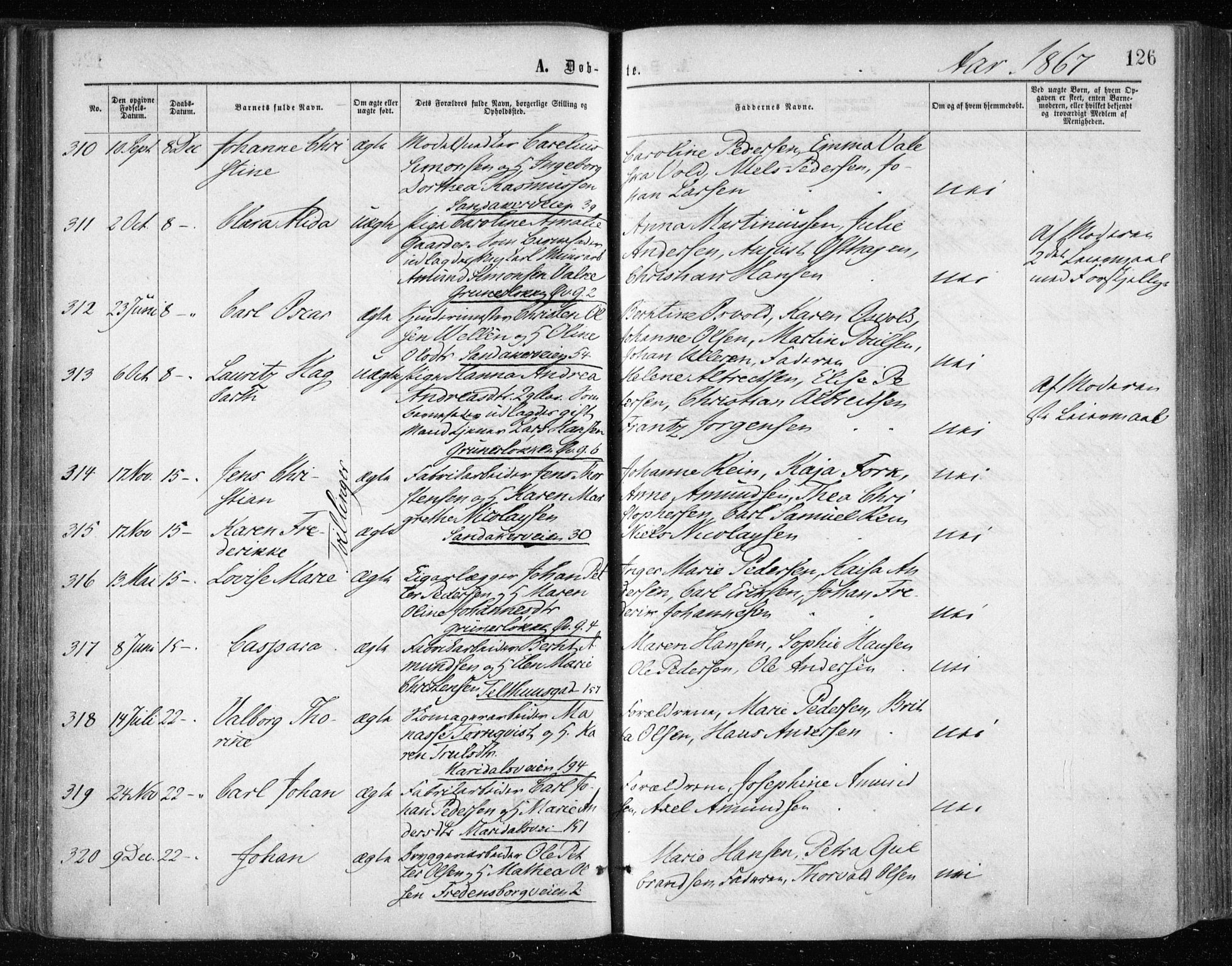 Gamle Aker prestekontor Kirkebøker, SAO/A-10617a/F/L0002: Parish register (official) no. 2, 1864-1872, p. 126