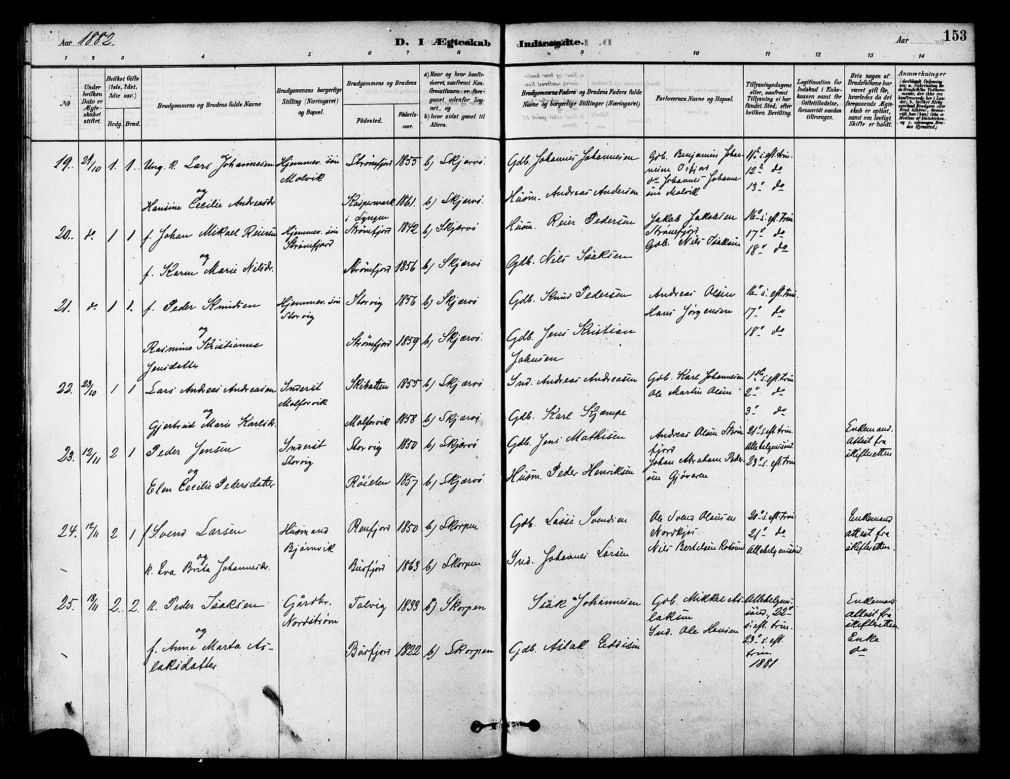 Skjervøy sokneprestkontor, SATØ/S-1300/H/Ha/Haa/L0009kirke: Parish register (official) no. 9, 1878-1887, p. 153