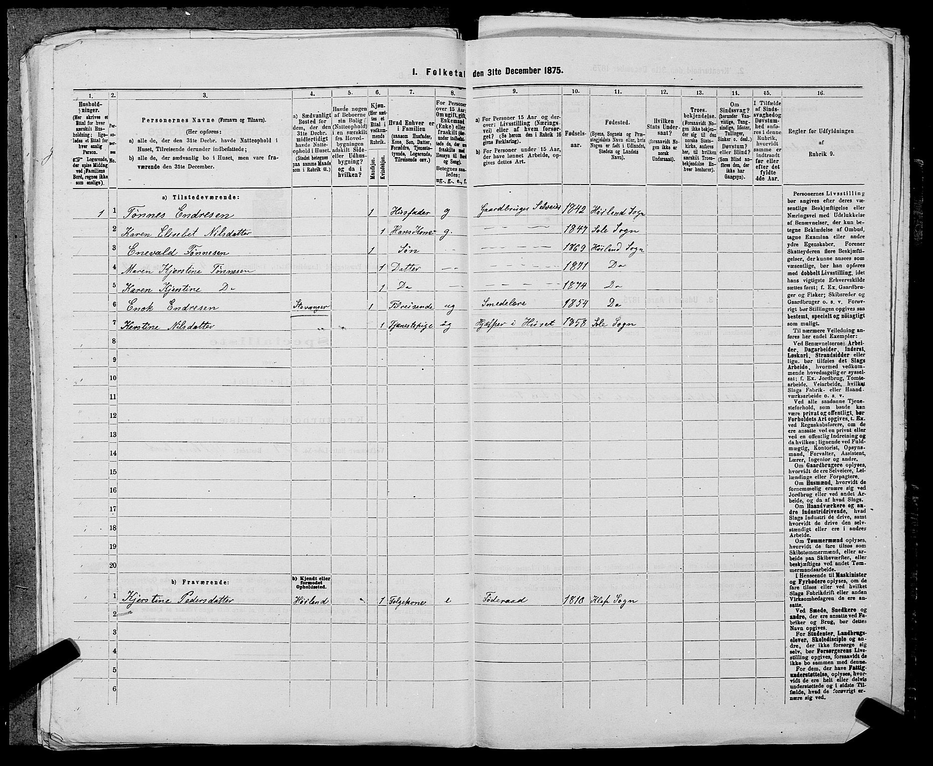 SAST, 1875 census for 1123L Høyland/Høyland, 1875, p. 666