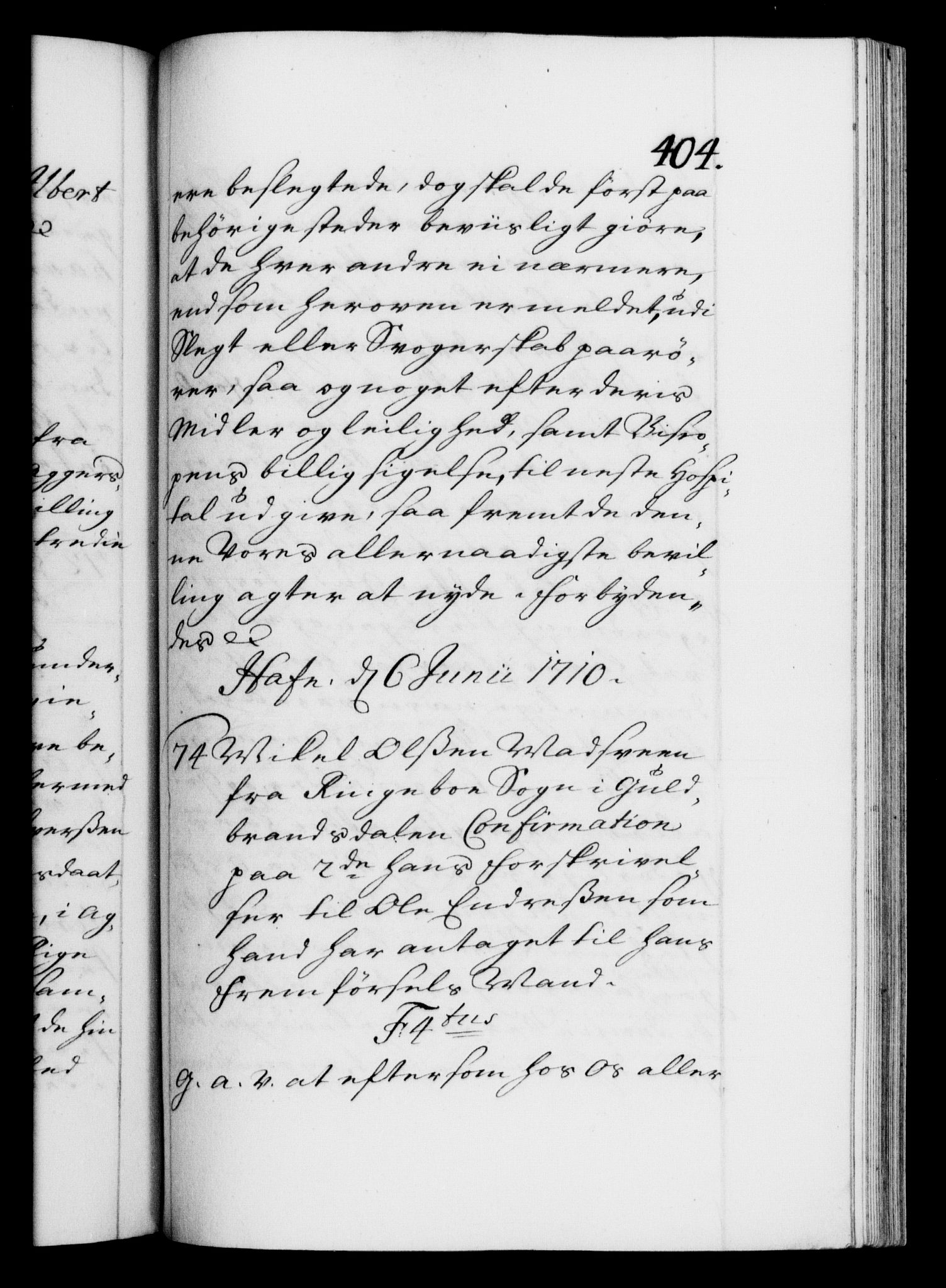 Danske Kanselli 1572-1799, RA/EA-3023/F/Fc/Fca/Fcaa/L0020: Norske registre, 1708-1711, p. 404a