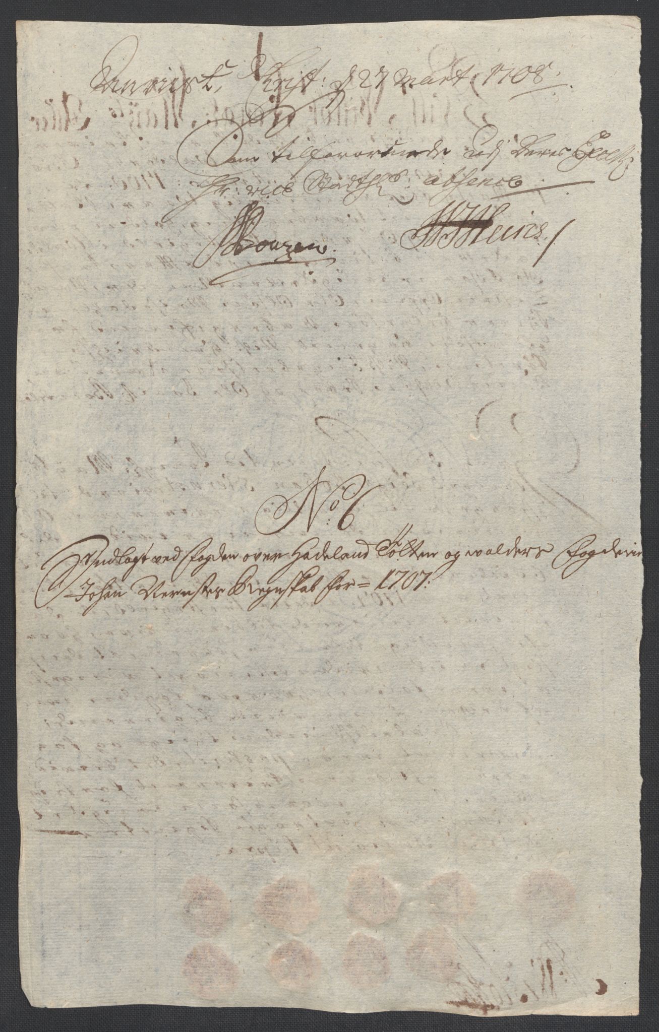 Rentekammeret inntil 1814, Reviderte regnskaper, Fogderegnskap, AV/RA-EA-4092/R18/L1305: Fogderegnskap Hadeland, Toten og Valdres, 1707-1708, p. 33