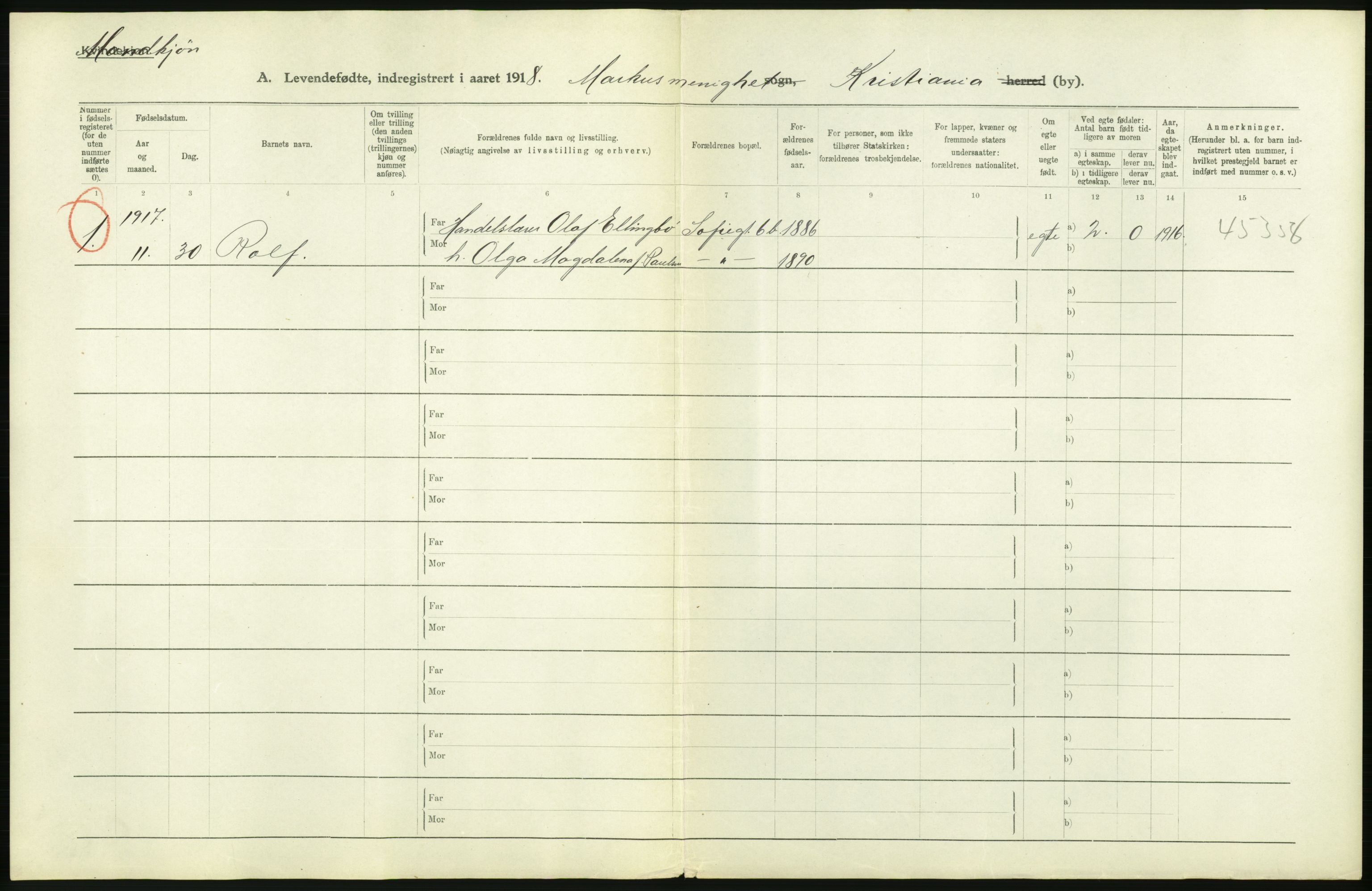 Statistisk sentralbyrå, Sosiodemografiske emner, Befolkning, AV/RA-S-2228/D/Df/Dfb/Dfbh/L0008: Kristiania: Levendefødte menn og kvinner., 1918, p. 72