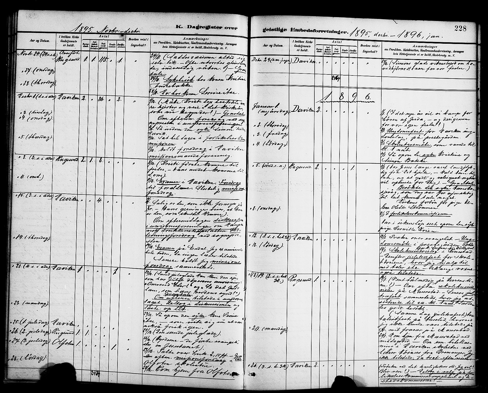 Davik sokneprestembete, AV/SAB-A-79701/H/Haa/Haab/L0001: Parish register (official) no. B 1, 1882-1900, p. 228