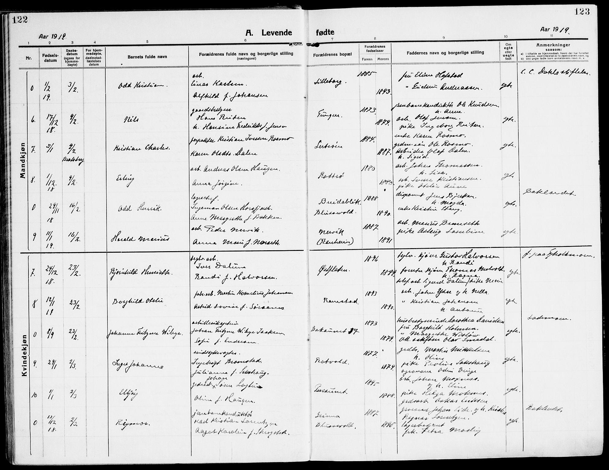 Ministerialprotokoller, klokkerbøker og fødselsregistre - Sør-Trøndelag, SAT/A-1456/607/L0321: Parish register (official) no. 607A05, 1916-1935, p. 122-123