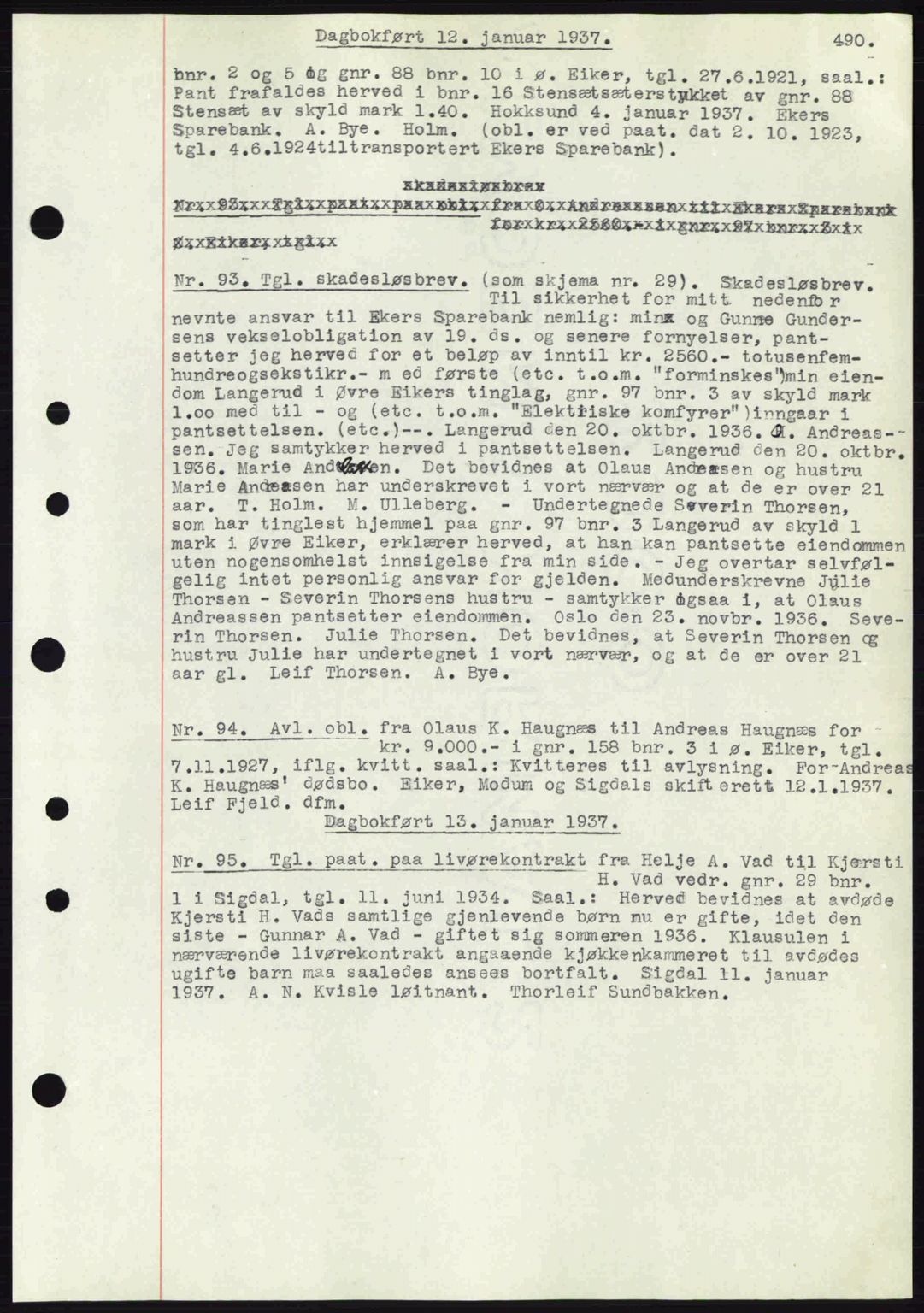 Eiker, Modum og Sigdal sorenskriveri, SAKO/A-123/G/Ga/Gab/L0034: Mortgage book no. A4, 1936-1937, Diary no: : 93/1937