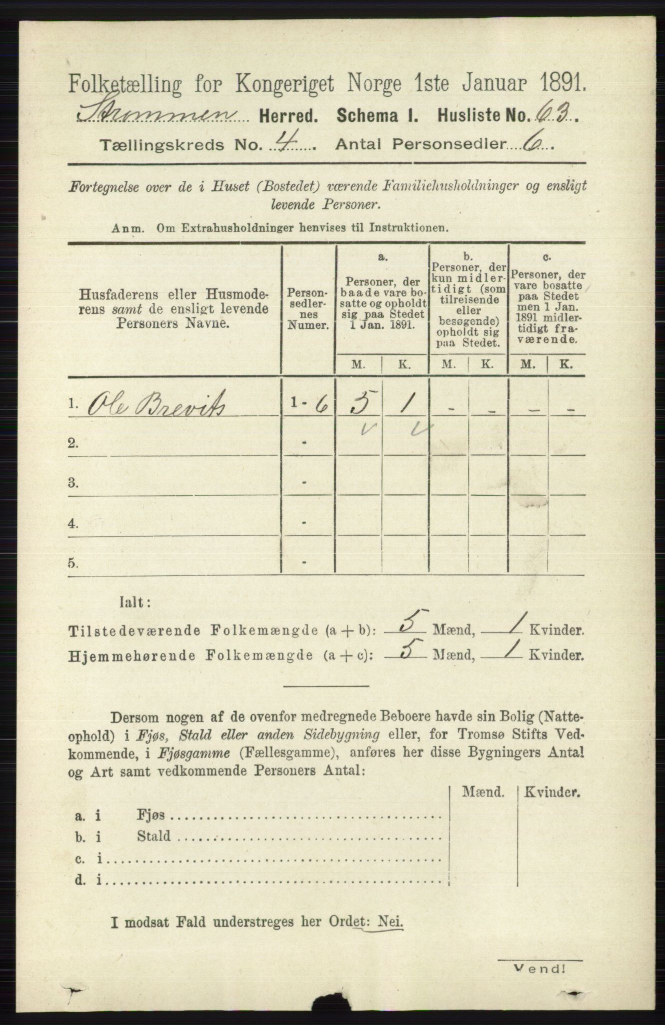 RA, 1891 census for 0711 Strømm, 1891, p. 1573