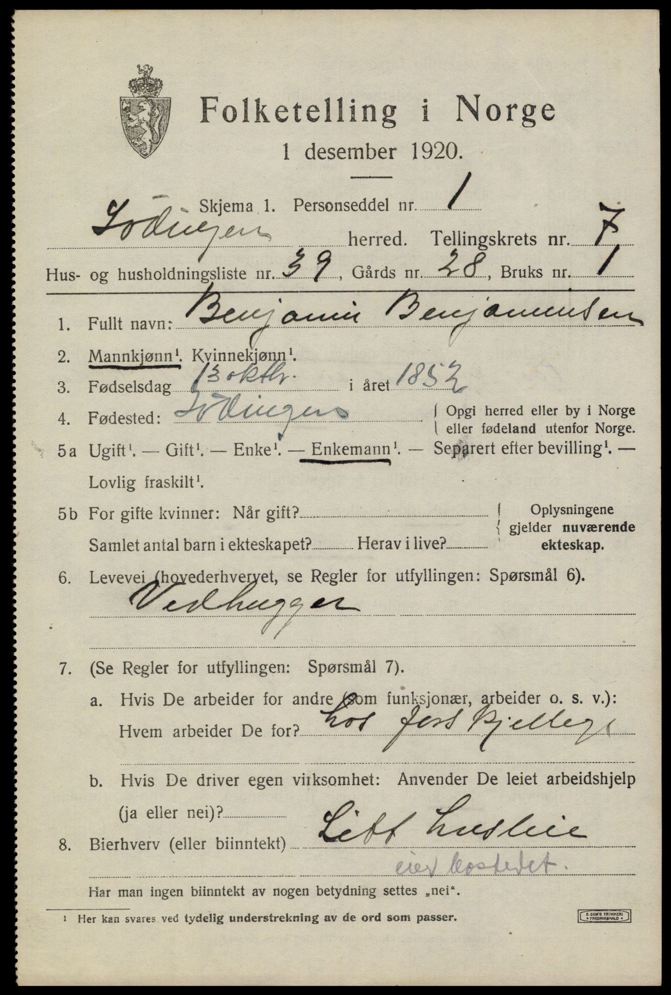 SAT, 1920 census for Lødingen, 1920, p. 4567