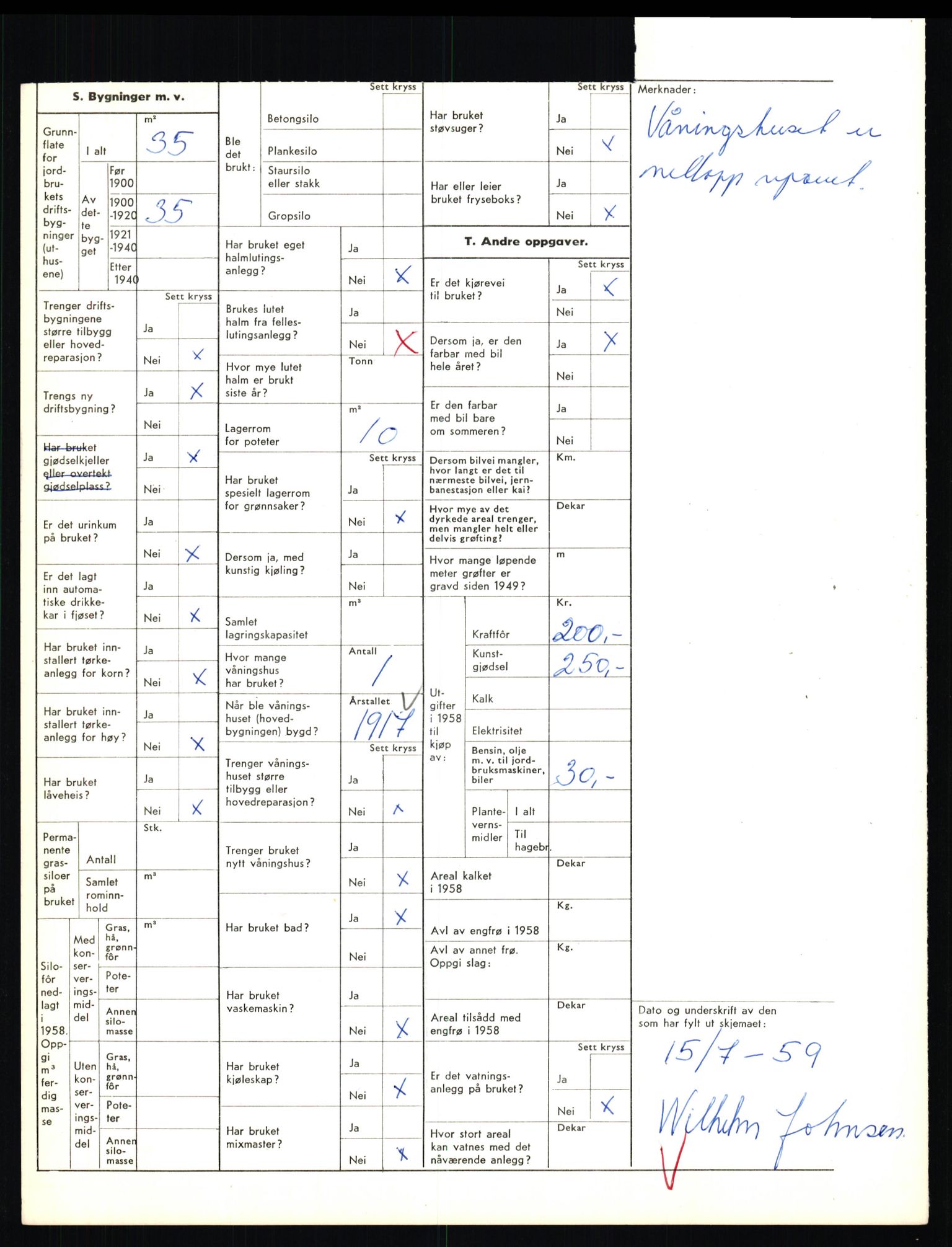 Statistisk sentralbyrå, Næringsøkonomiske emner, Jordbruk, skogbruk, jakt, fiske og fangst, AV/RA-S-2234/G/Gd/L0655: Troms: 1924 Målselv (kl. 4-10), 1959, p. 1264