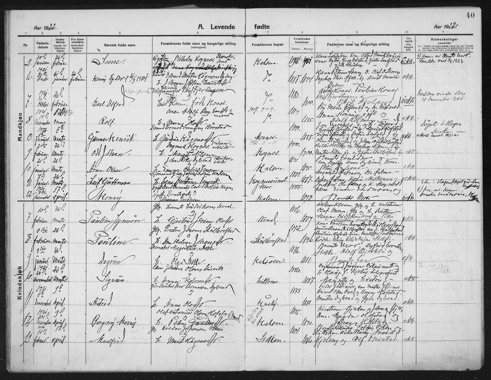 Ministerialprotokoller, klokkerbøker og fødselsregistre - Nord-Trøndelag, AV/SAT-A-1458/709/L0083: Parish register (official) no. 709A23, 1916-1928, p. 40