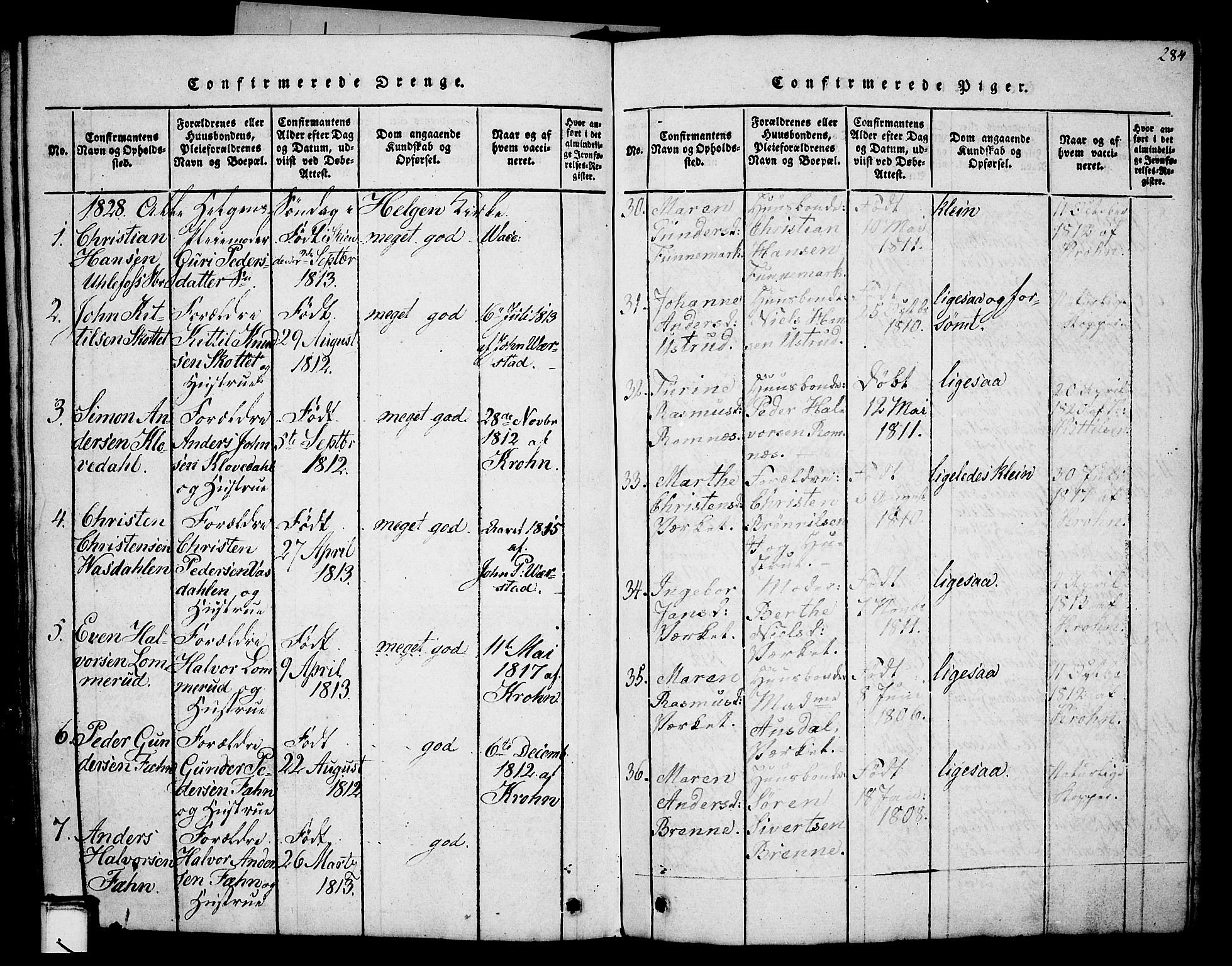 Holla kirkebøker, SAKO/A-272/G/Ga/L0001: Parish register (copy) no. I 1, 1814-1830, p. 284
