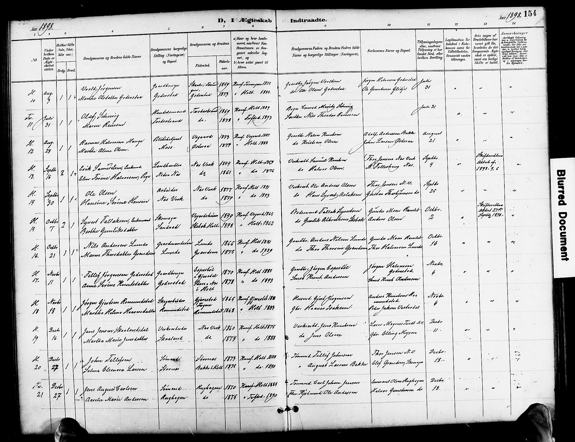 Holt sokneprestkontor, SAK/1111-0021/F/Fb/L0011: Parish register (copy) no. B 11, 1897-1921, p. 154