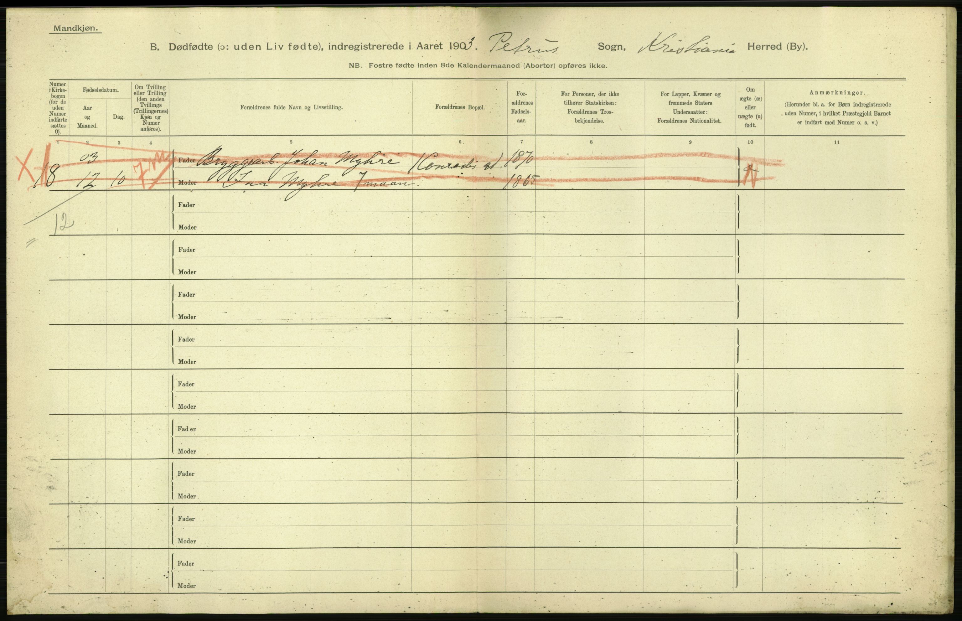 Statistisk sentralbyrå, Sosiodemografiske emner, Befolkning, AV/RA-S-2228/D/Df/Dfa/Dfaa/L0026: Smålenenes - Finnmarkens amt: Dødfødte. Byer., 1903, p. 4