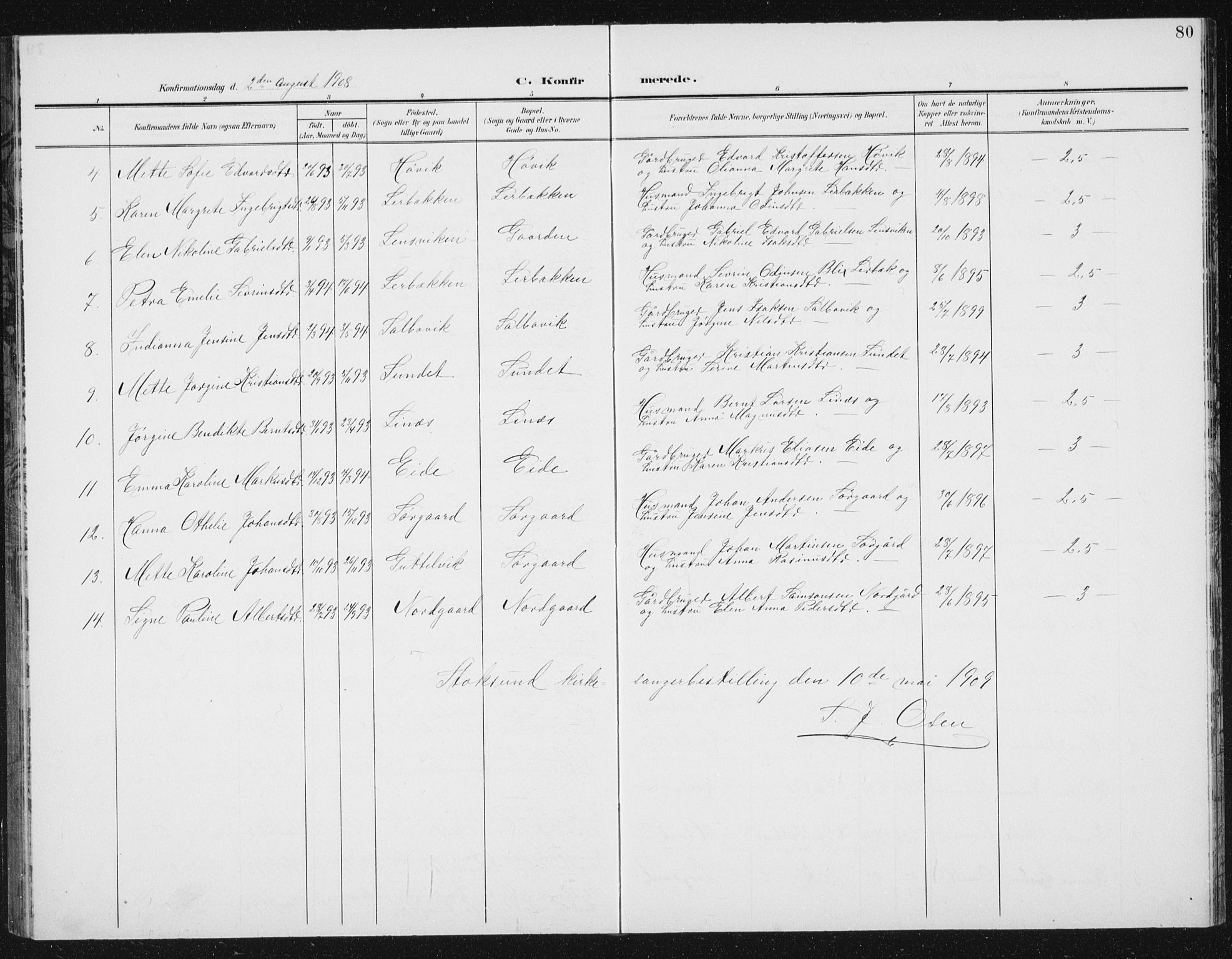 Ministerialprotokoller, klokkerbøker og fødselsregistre - Sør-Trøndelag, SAT/A-1456/656/L0699: Parish register (copy) no. 656C05, 1905-1920, p. 80
