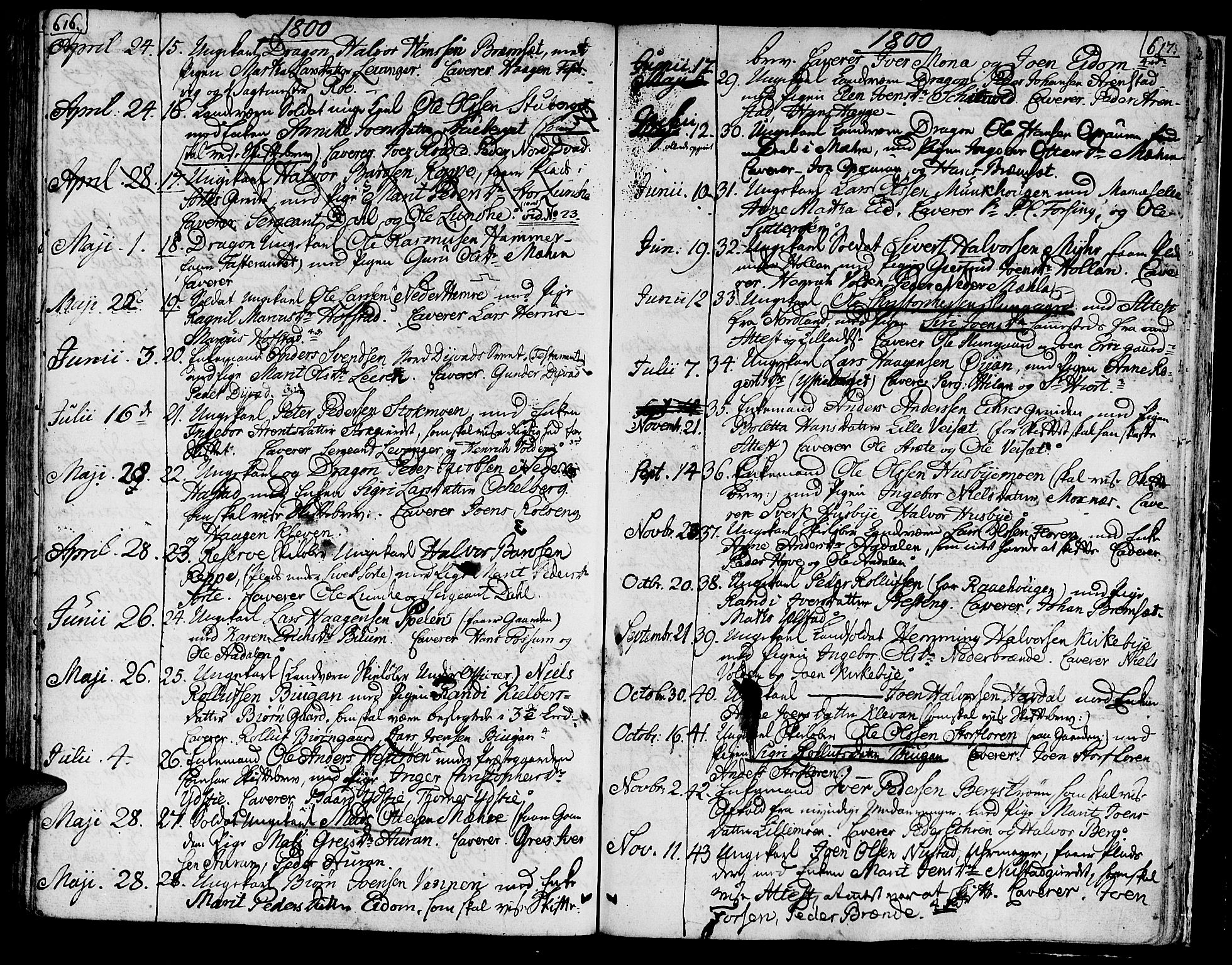 Ministerialprotokoller, klokkerbøker og fødselsregistre - Nord-Trøndelag, SAT/A-1458/709/L0060: Parish register (official) no. 709A07, 1797-1815, p. 616-617
