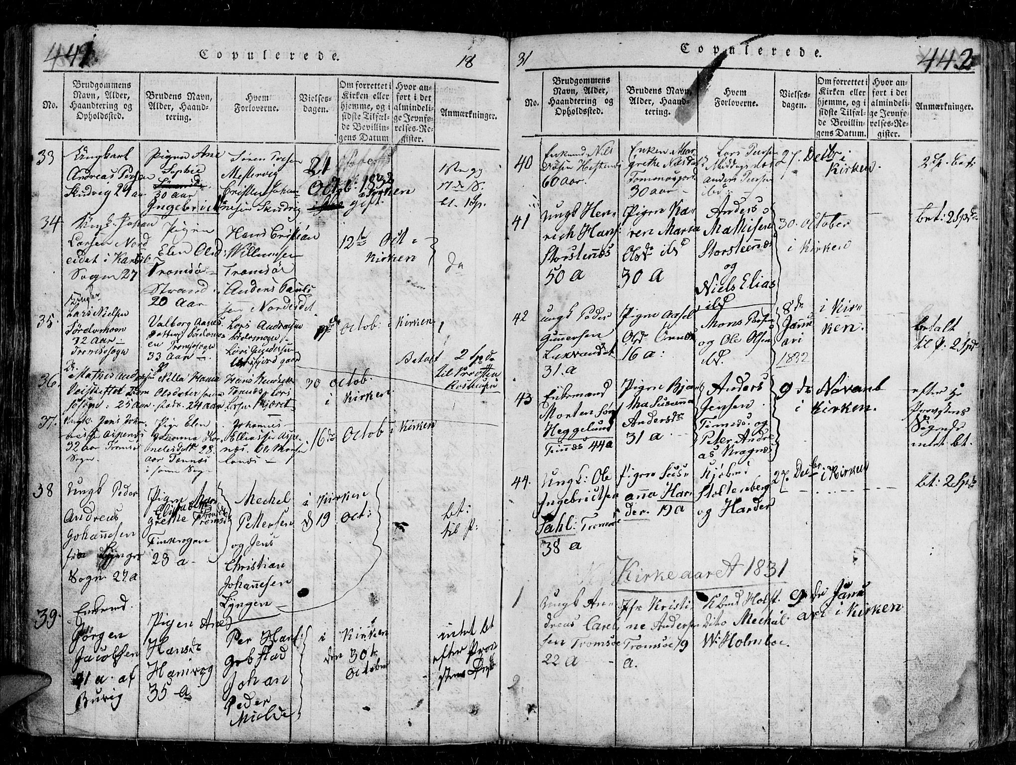 Tromsø sokneprestkontor/stiftsprosti/domprosti, SATØ/S-1343/G/Gb/L0001klokker: Parish register (copy) no. 1, 1821-1833, p. 441-442