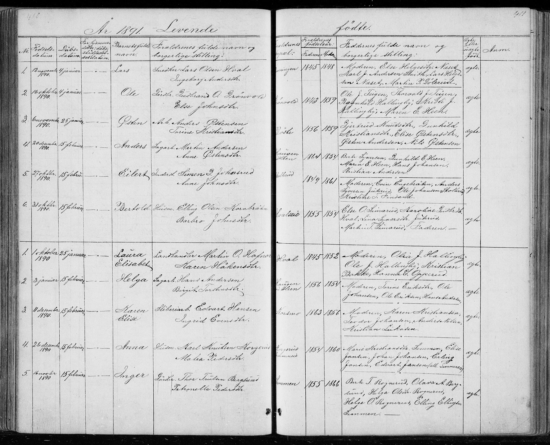 Ådal kirkebøker, SAKO/A-248/G/Gc/L0001: Parish register (copy) no. III 1, 1862-1898, p. 410-411