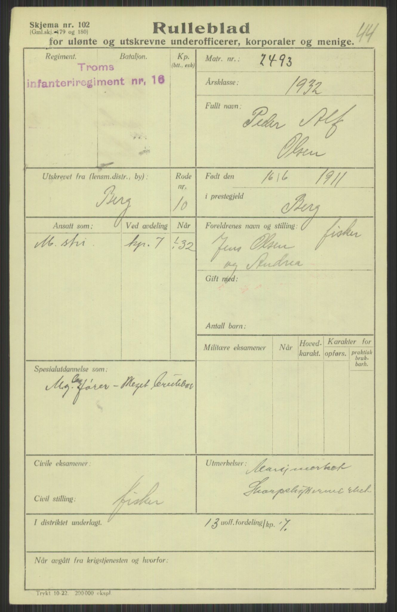Forsvaret, Troms infanteriregiment nr. 16, AV/RA-RAFA-3146/P/Pa/L0016: Rulleblad for regimentets menige mannskaper, årsklasse 1932, 1932, p. 1255