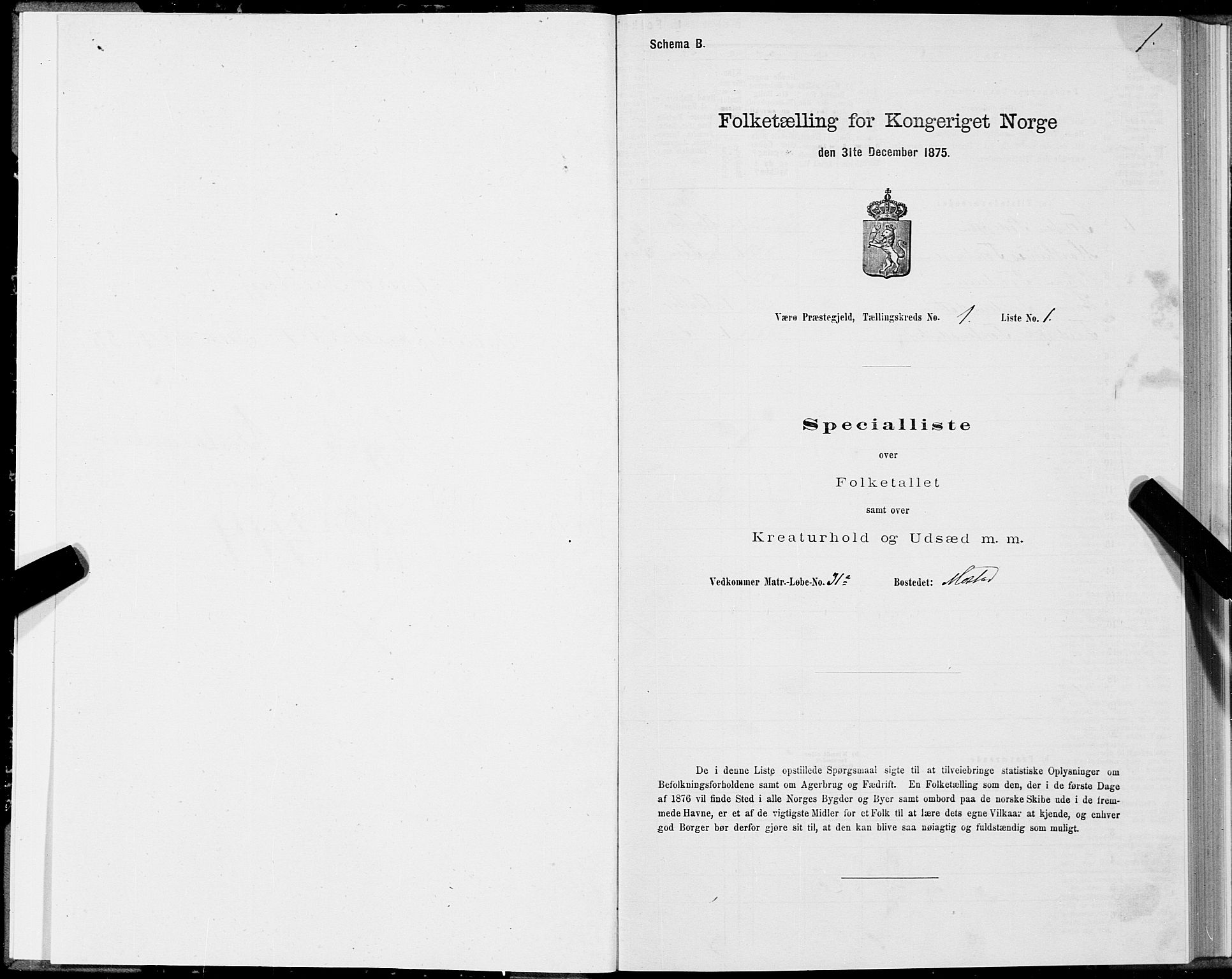 SAT, 1875 census for 1857P Værøy, 1875, p. 1001