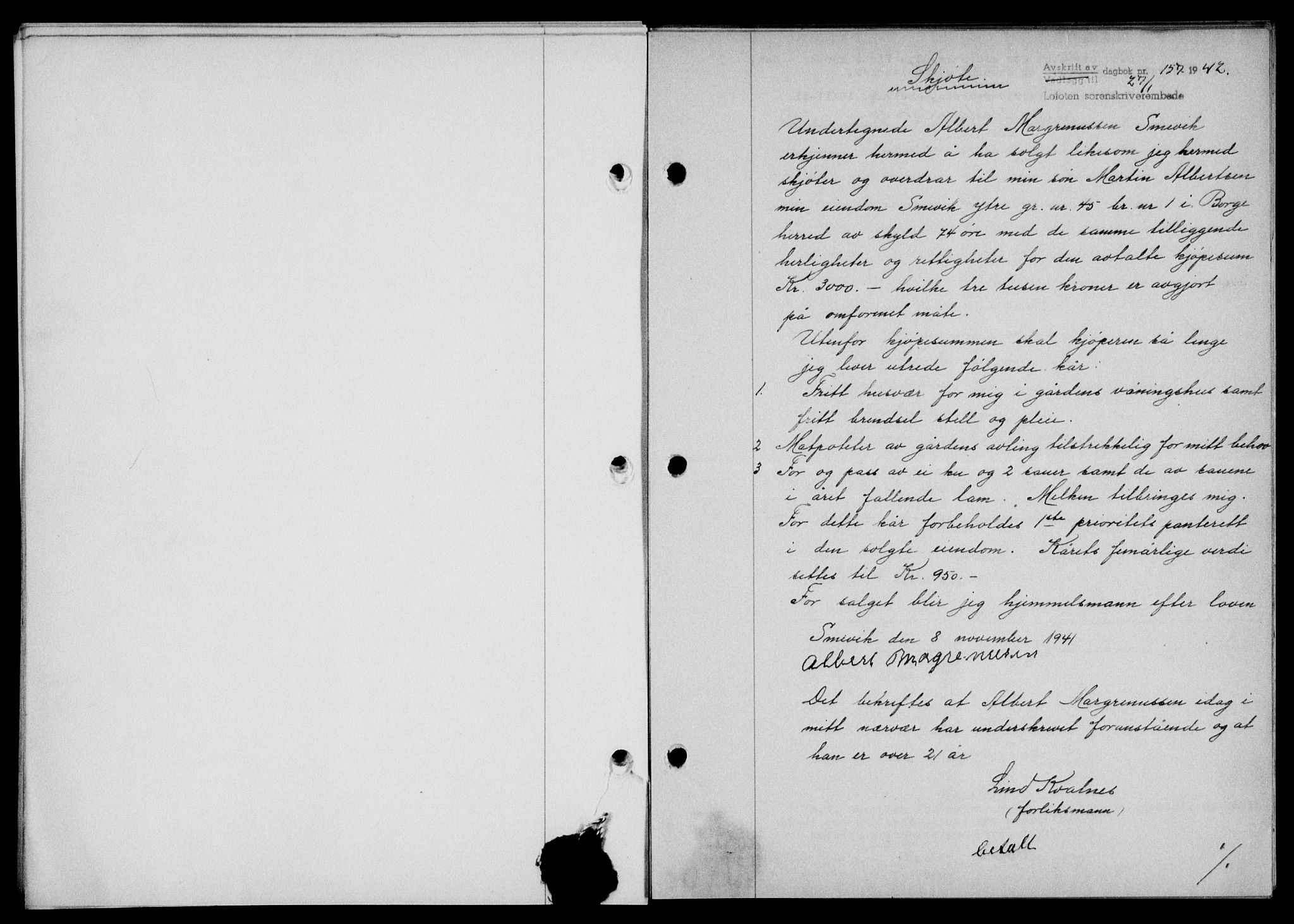 Lofoten sorenskriveri, SAT/A-0017/1/2/2C/L0009a: Mortgage book no. 9a, 1941-1942, Diary no: : 157/1942