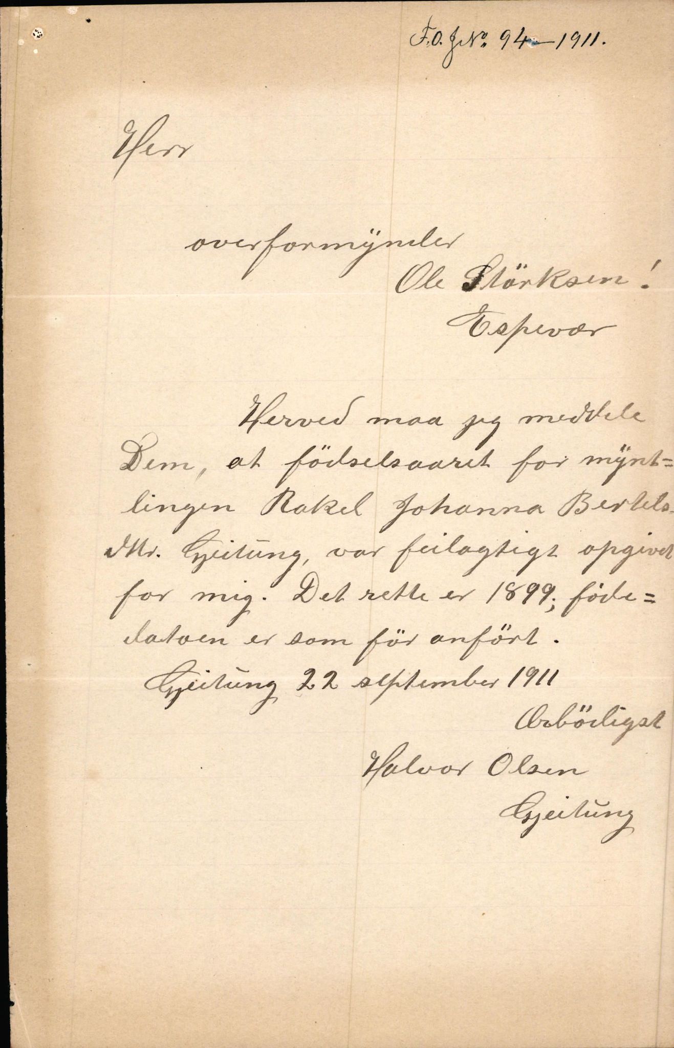 Finnaas kommune. Overformynderiet, IKAH/1218a-812/D/Da/Daa/L0002/0004: Kronologisk ordna korrespondanse / Kronologisk ordna korrespondanse, 1910-1913, p. 77