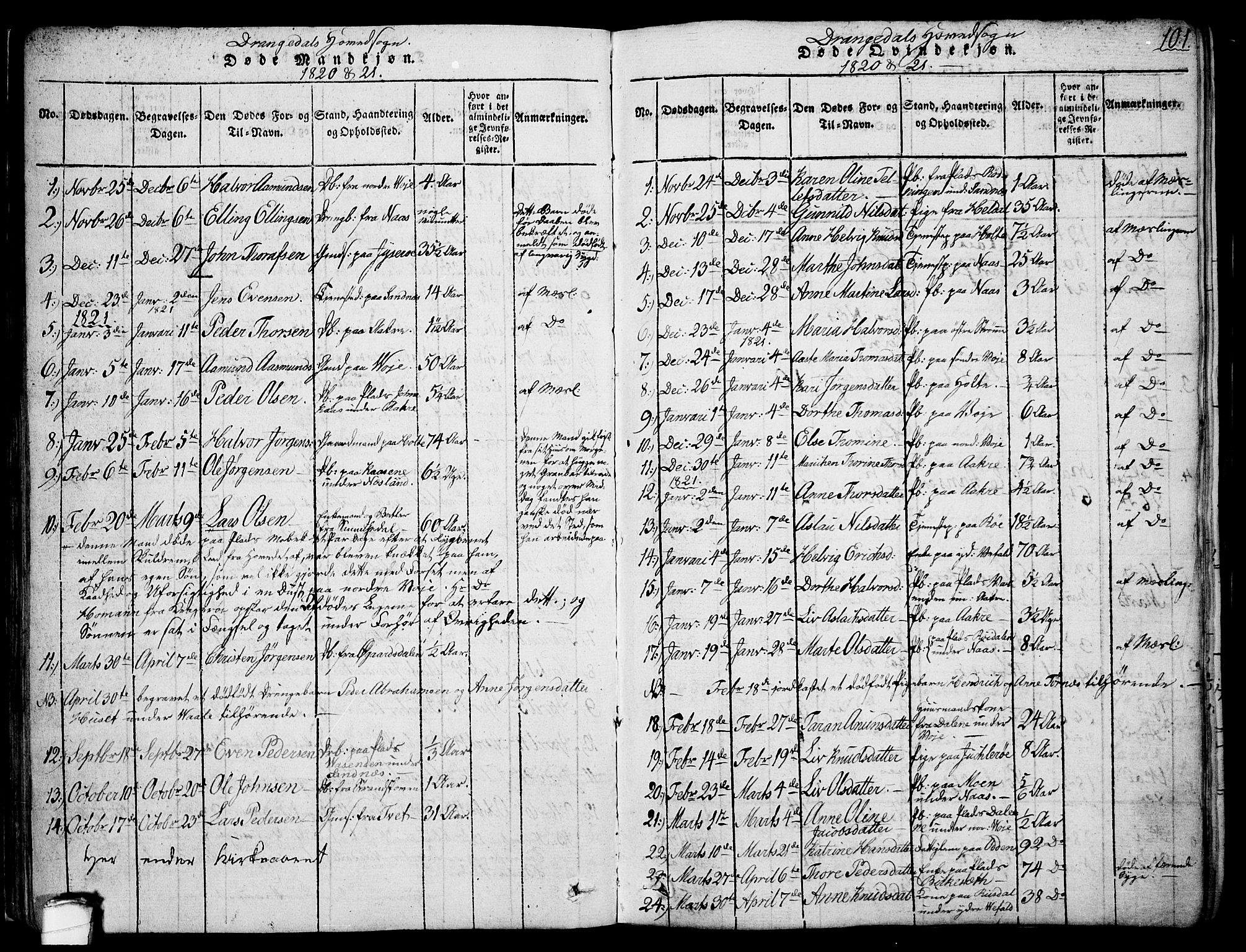 Drangedal kirkebøker, SAKO/A-258/F/Fa/L0005: Parish register (official) no. 5 /1, 1814-1831, p. 101