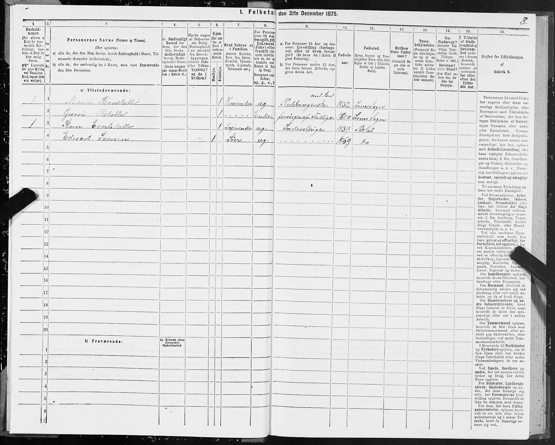 SAT, 1875 census for 1544P Bolsøy, 1875, p. 1008