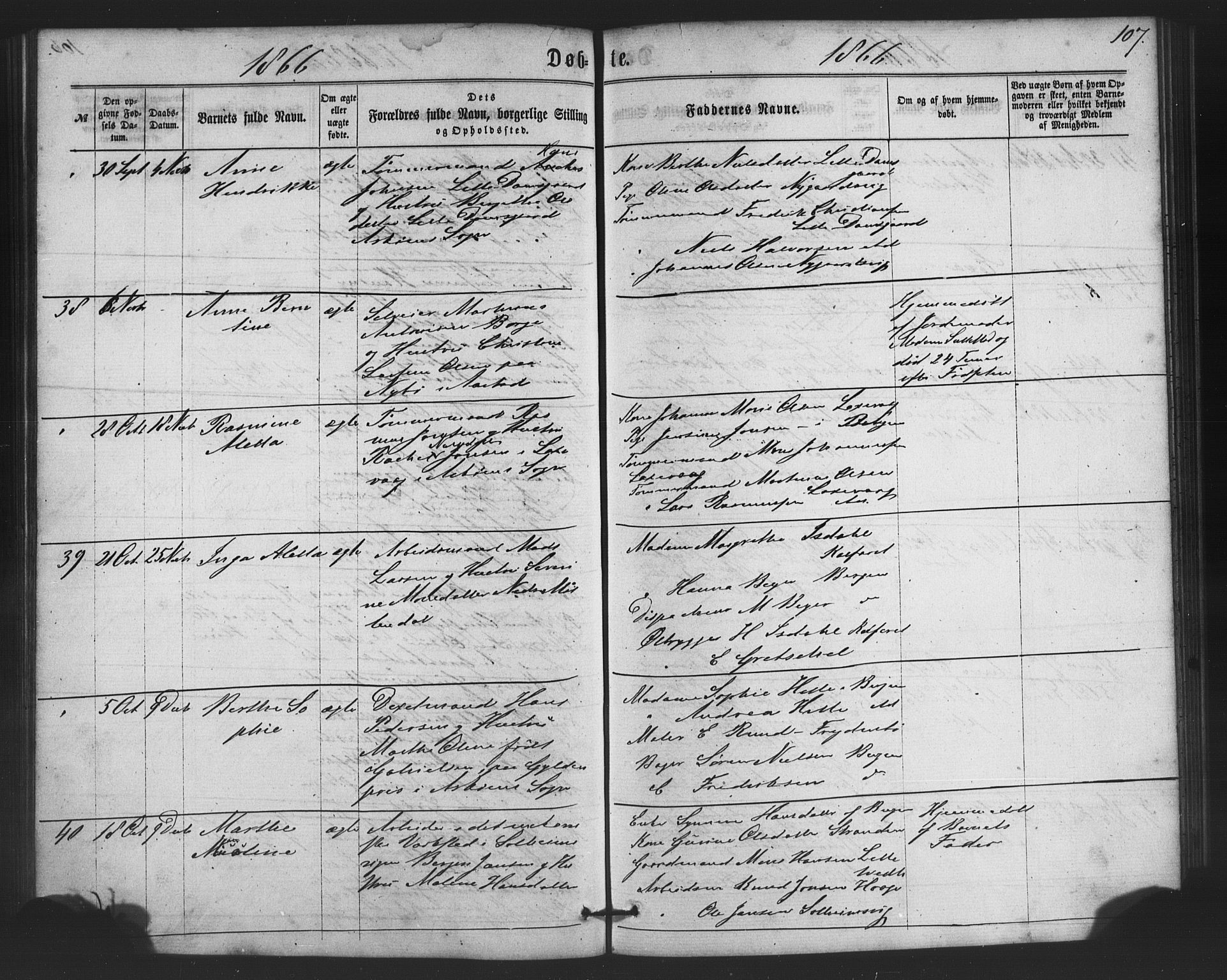 St. Jørgens hospital og Årstad sokneprestembete, AV/SAB-A-99934: Parish register (copy) no. A 3, 1863-1872, p. 107