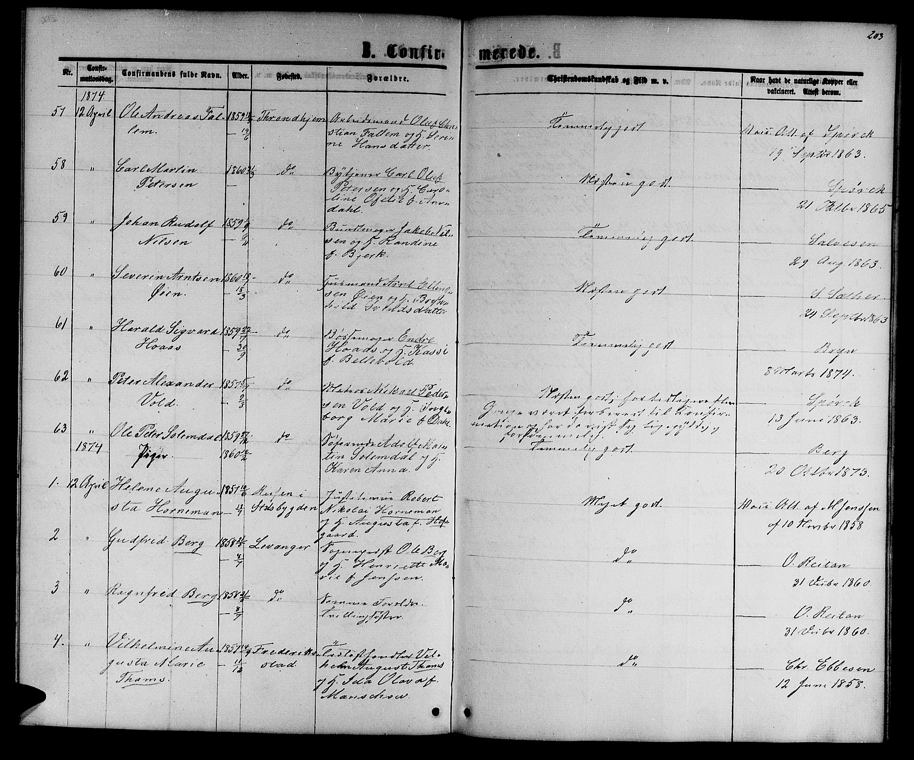 Ministerialprotokoller, klokkerbøker og fødselsregistre - Sør-Trøndelag, AV/SAT-A-1456/601/L0087: Parish register (copy) no. 601C05, 1864-1881, p. 203