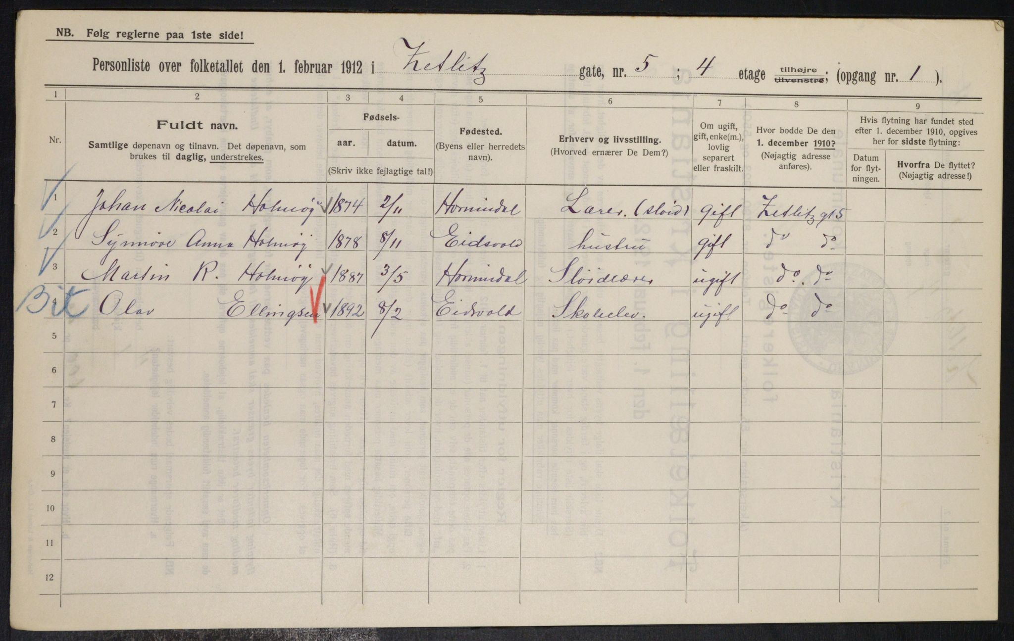 OBA, Municipal Census 1912 for Kristiania, 1912, p. 128673