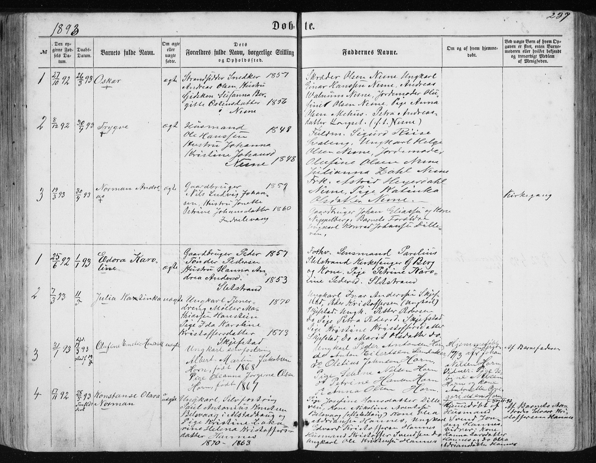Ministerialprotokoller, klokkerbøker og fødselsregistre - Nordland, SAT/A-1459/838/L0556: Parish register (copy) no. 838C03, 1861-1893, p. 237
