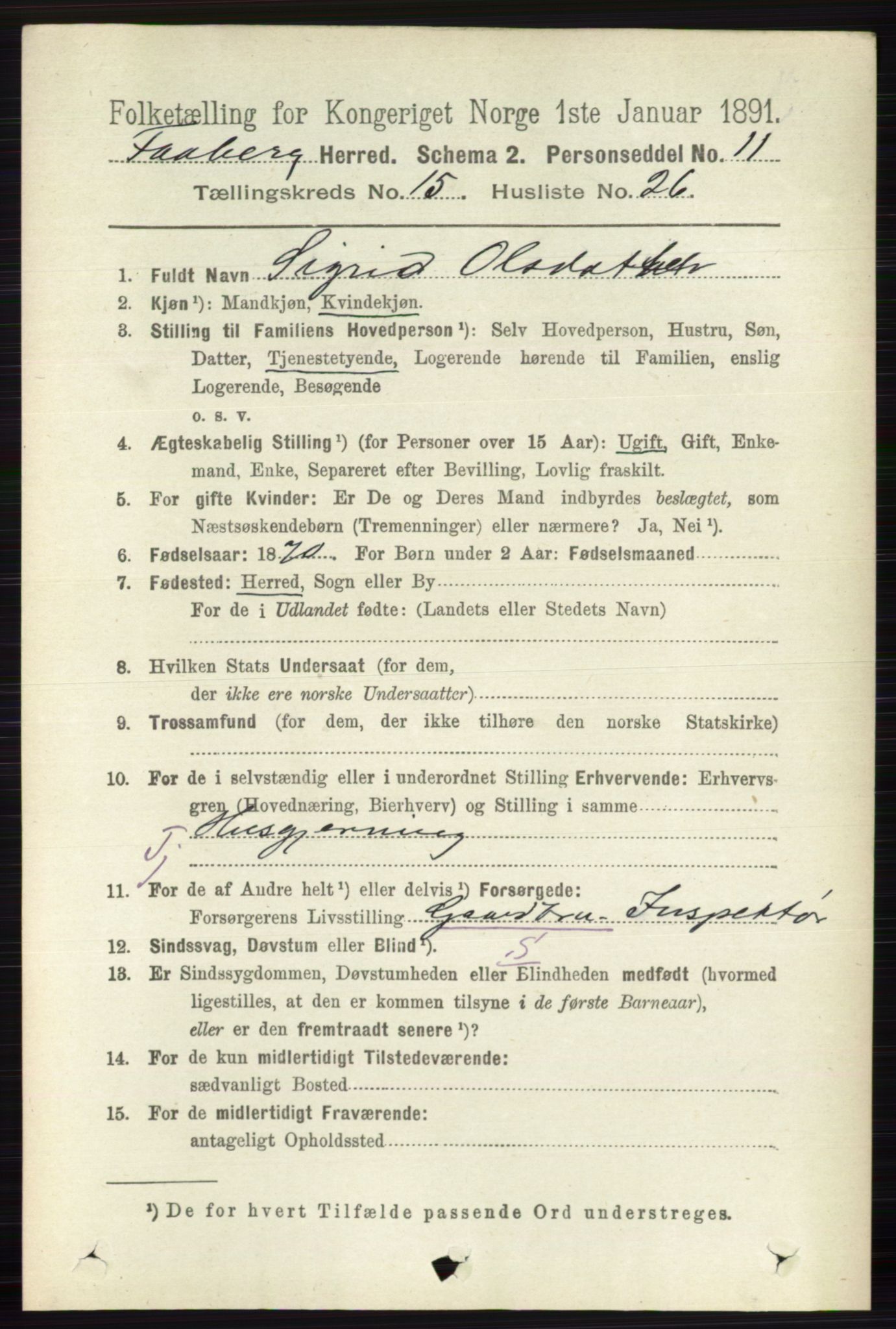 RA, 1891 census for 0524 Fåberg, 1891, p. 6065