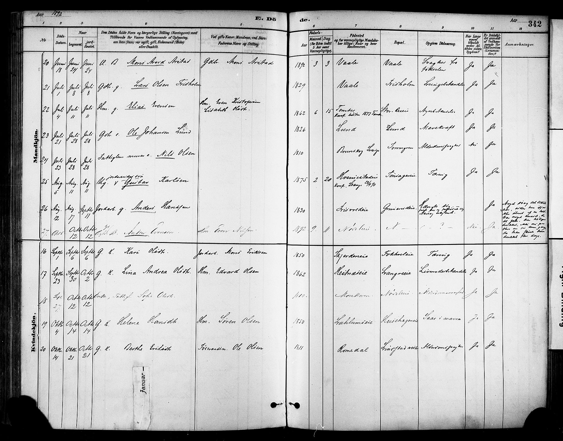 Stange prestekontor, AV/SAH-PREST-002/K/L0017: Parish register (official) no. 17, 1880-1893, p. 342